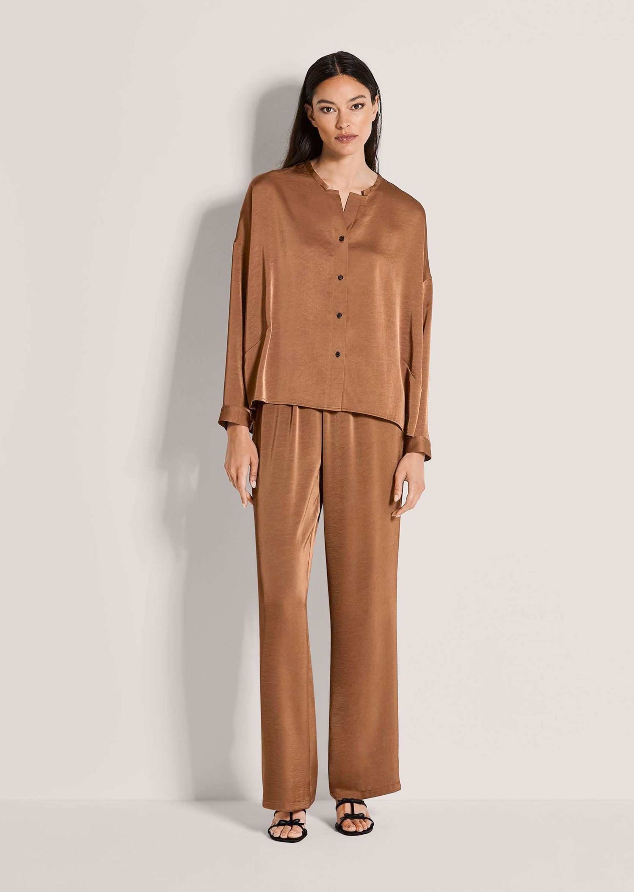 Langarmbluse Oversized-Bluse mit Glanzeffekt