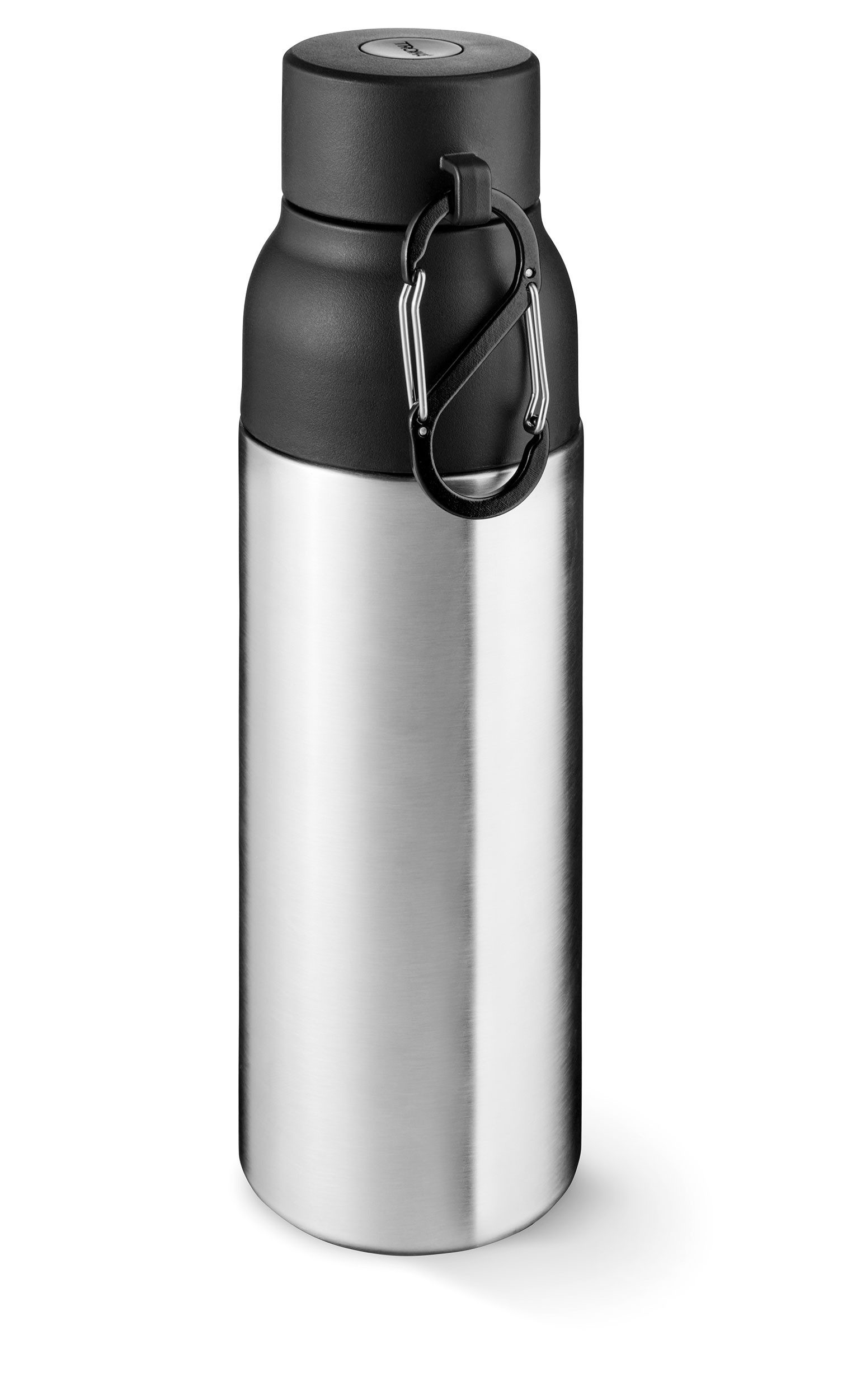 TROIKA Thermoflasche INFUSE+ 500ml, aus Edelstahl mit Vakuum Isolierung, 12h heiß 24h kalt, mit Einhandverschluss, Sieb & Karabiner, auslaufsicher