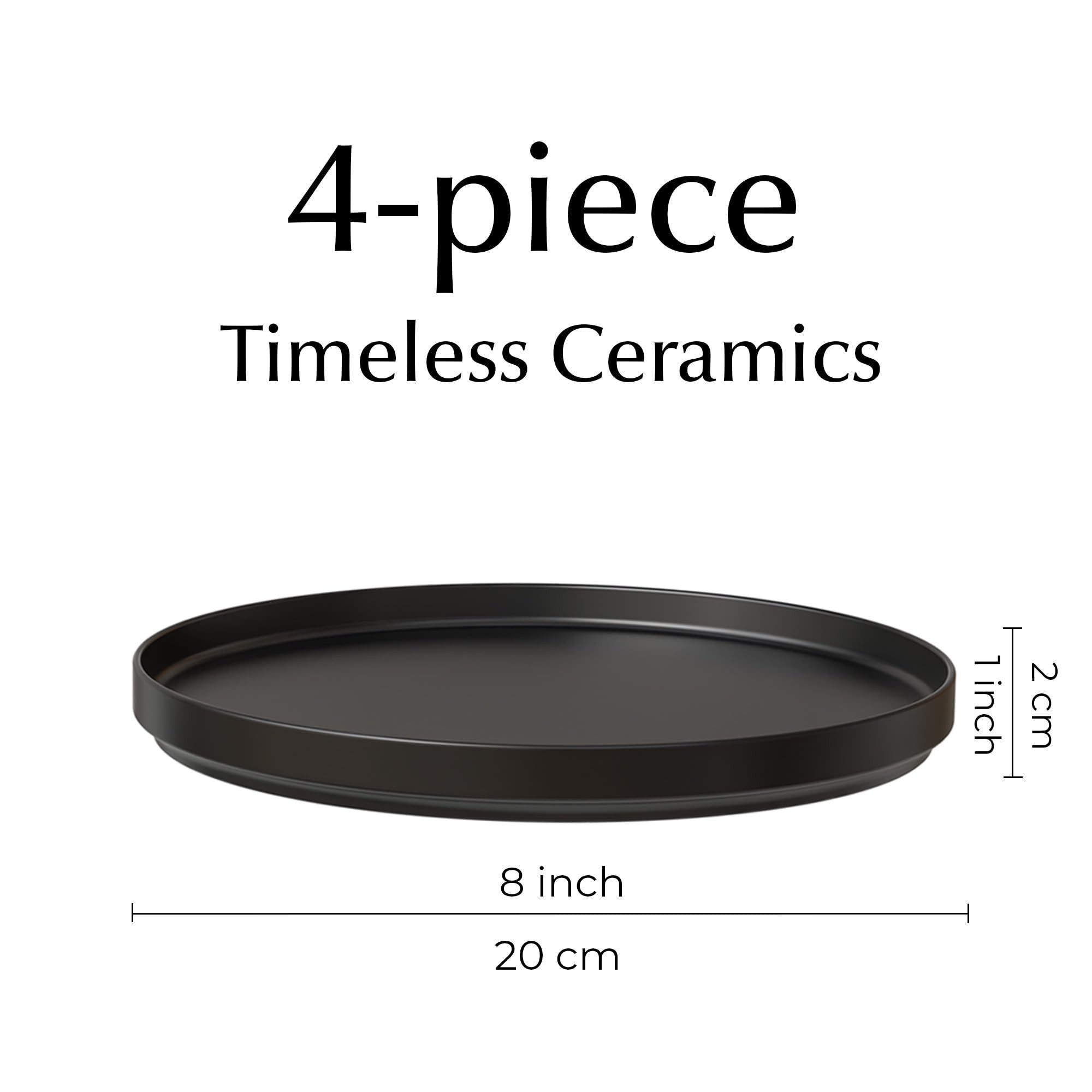 MiaMio Teller-Set Luxe Kuchenteller 4er-Set Schwarz (4-tlg), Steingut