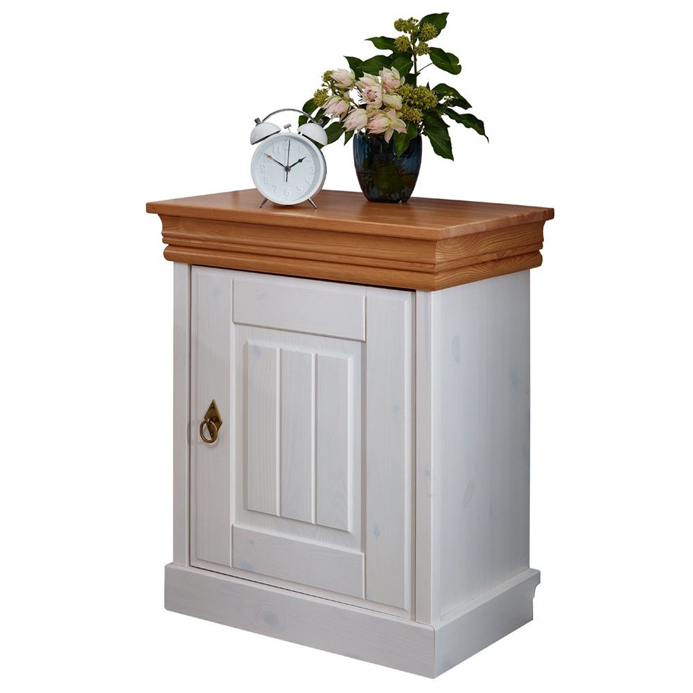 Lomadox Nachttisch SAVONA-69, in Kiefer massiv weiß gewachst mit honigfarbe günstig online kaufen