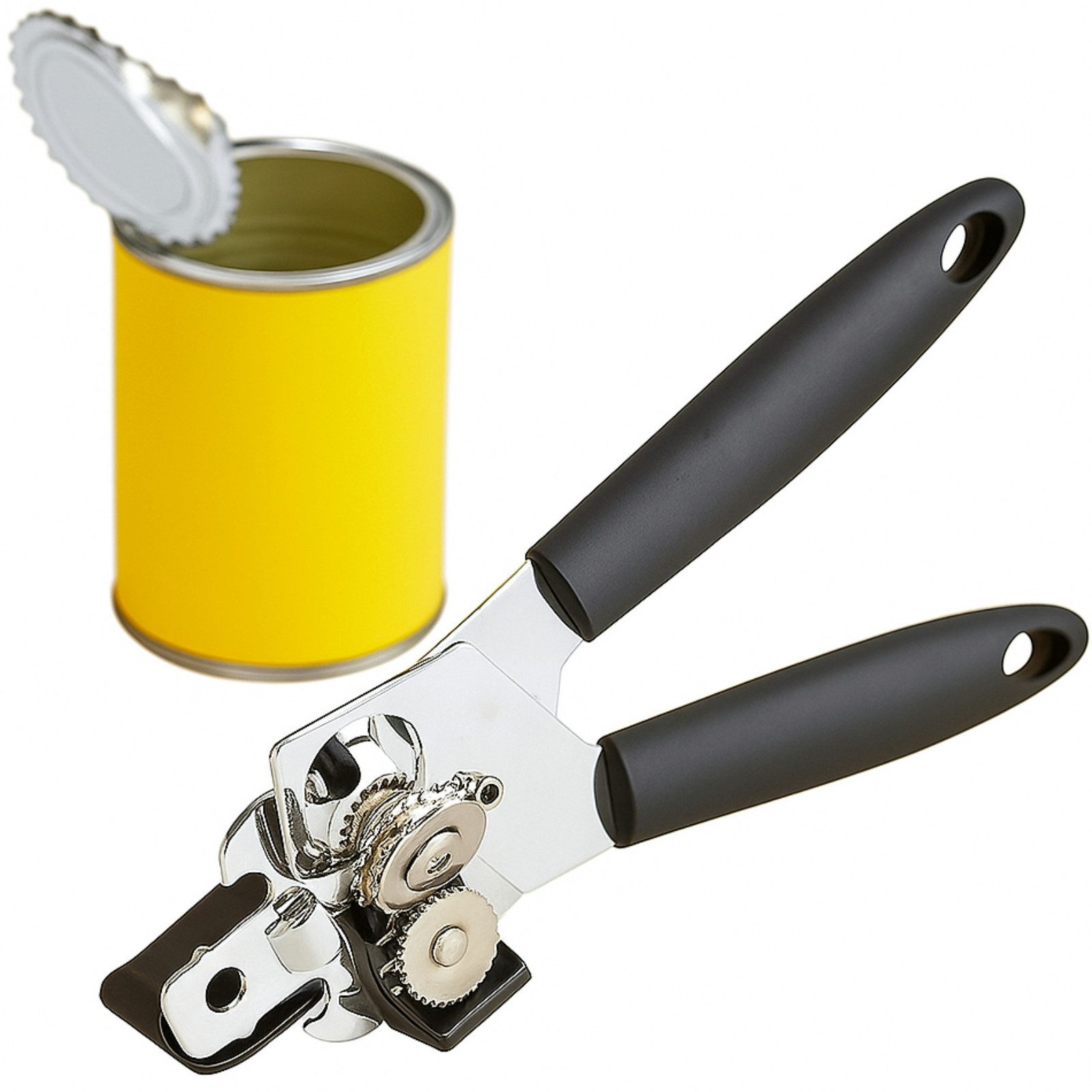 Koopman Dosenöffner Küchenhilfe Metall 20 cm, Kunststoffgriffe, leichte Bedienung, ergonomisch, Kurbel