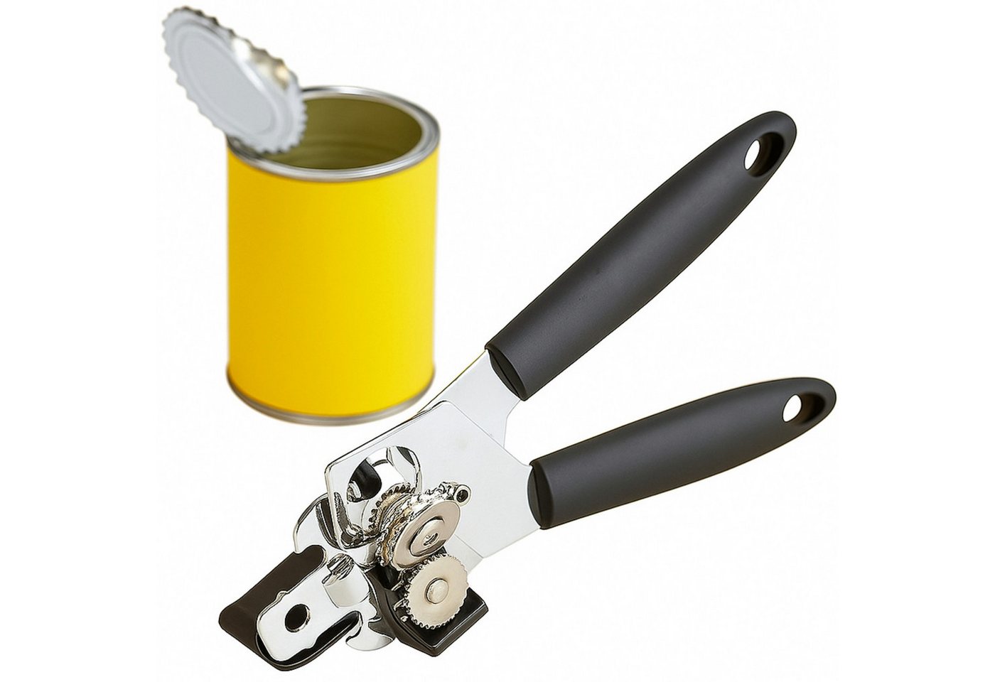 Koopman Dosenöffner Schwarzer Griff Metall 20 cm, Kunststoffgriffe, leichte Bedienung, ergonomisch, Kurbel