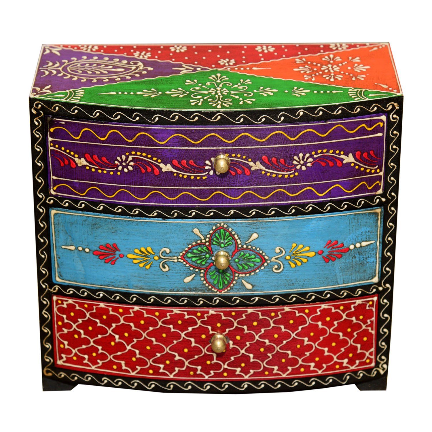 Casa Moro Dekoablage Orientalische Mini-Kommode handbemaltes Holz-Kästchen Manara (3 Schubladen bunt 24x11x22 (B/T/H) Die Originelle Geschenk-Idee, 1 St., Weihnachten Muttertag), Handmade MA23-07