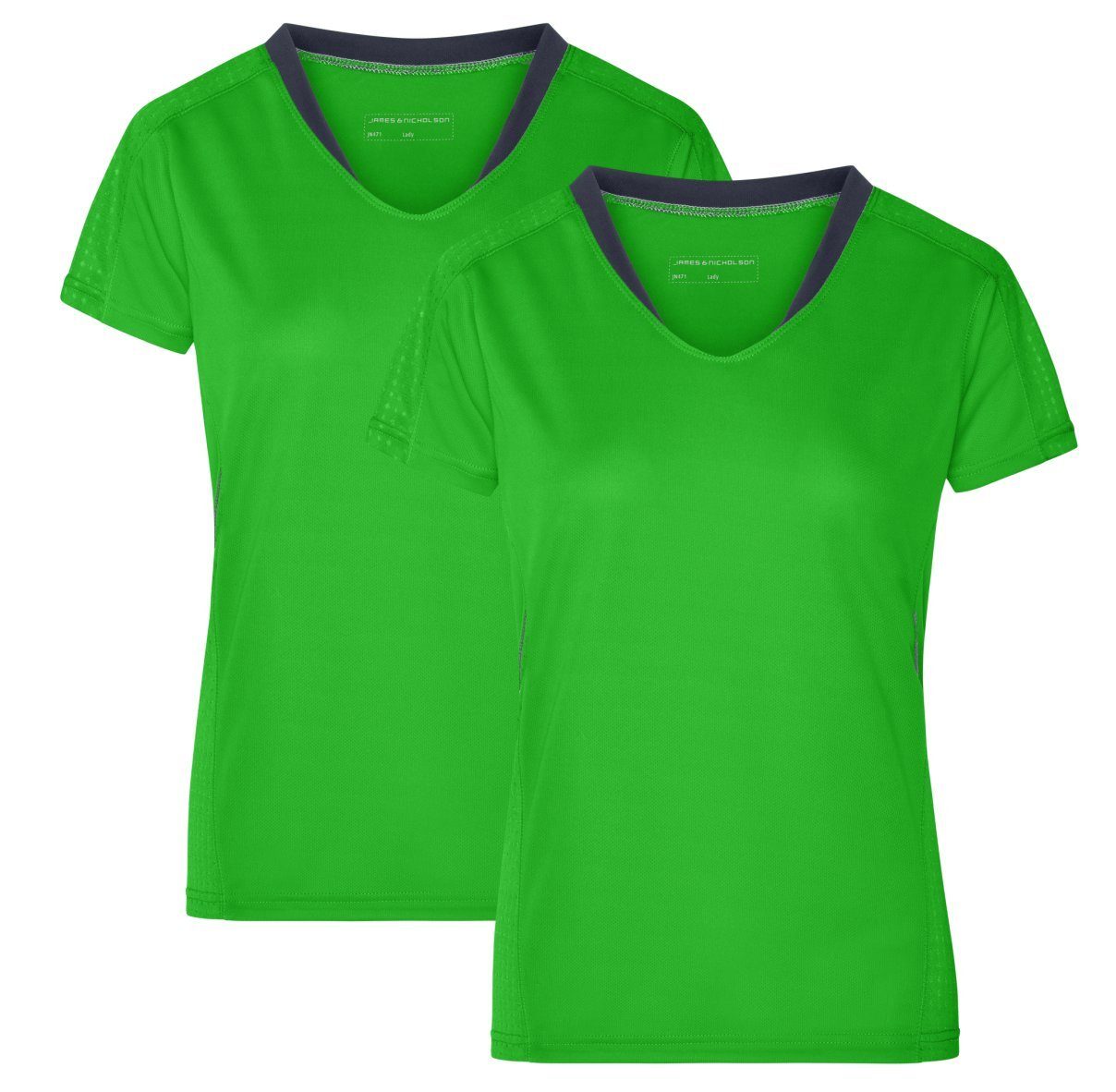 James & Nicholson Laufshirt Doppelpack Damen Kurzarm Laufshirt Running T-Shirt JN471 (Doppelpack, 2 Stück) Atmungsaktiv und Feuchtigkeitsregulierend green/iron-grey