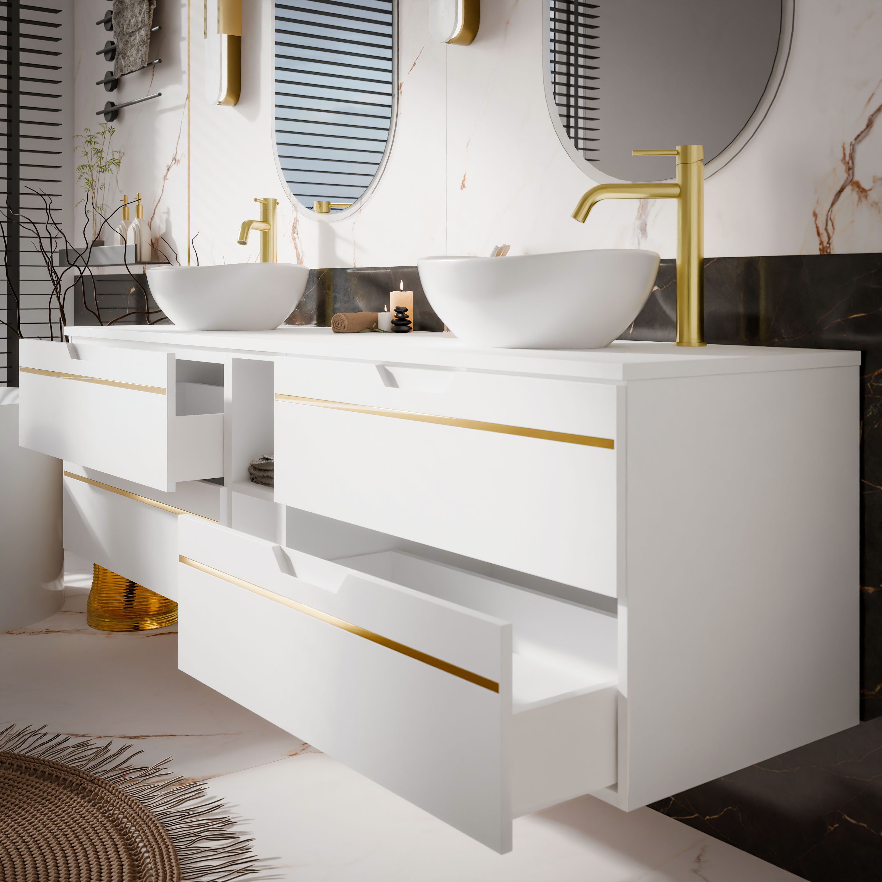 Lookway Badmöbel-Set OPIUM III 140 cm Hängeschrank mit Waschbecken & Regal, 140x50x46 cm – Bild 5 von 5