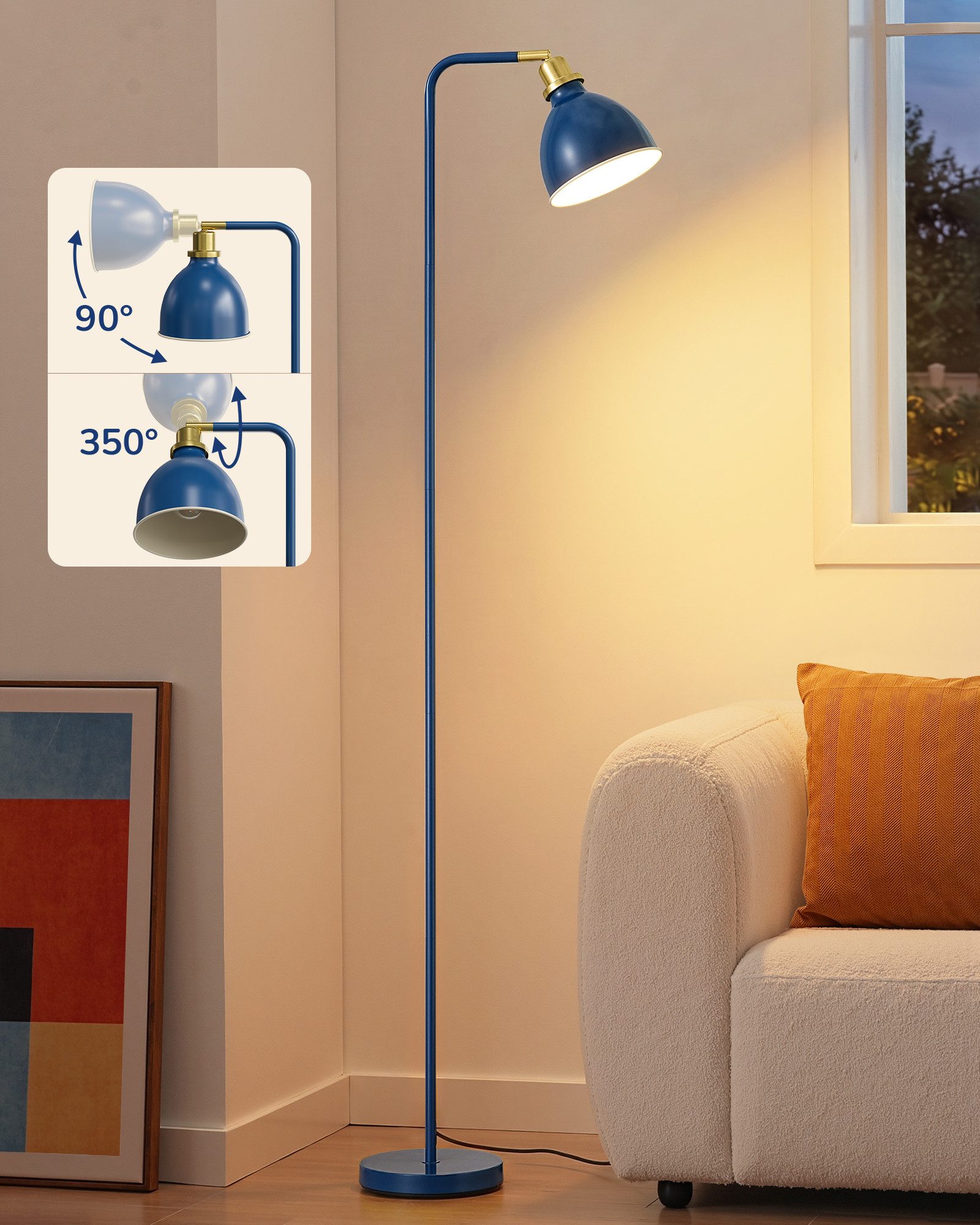 EDISHINE Stehlampe Wohnzimmer, LED wechselbar, warmweiß