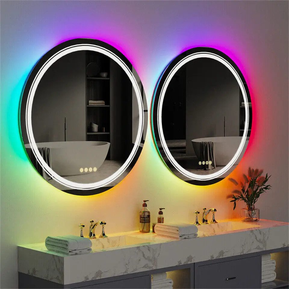 Nagham Ghazal Aswad Badspiegel Badezimmerspiegel mit LED-Beleuchtung, RGB LED Spiegel mit Antibeschlagfunktion