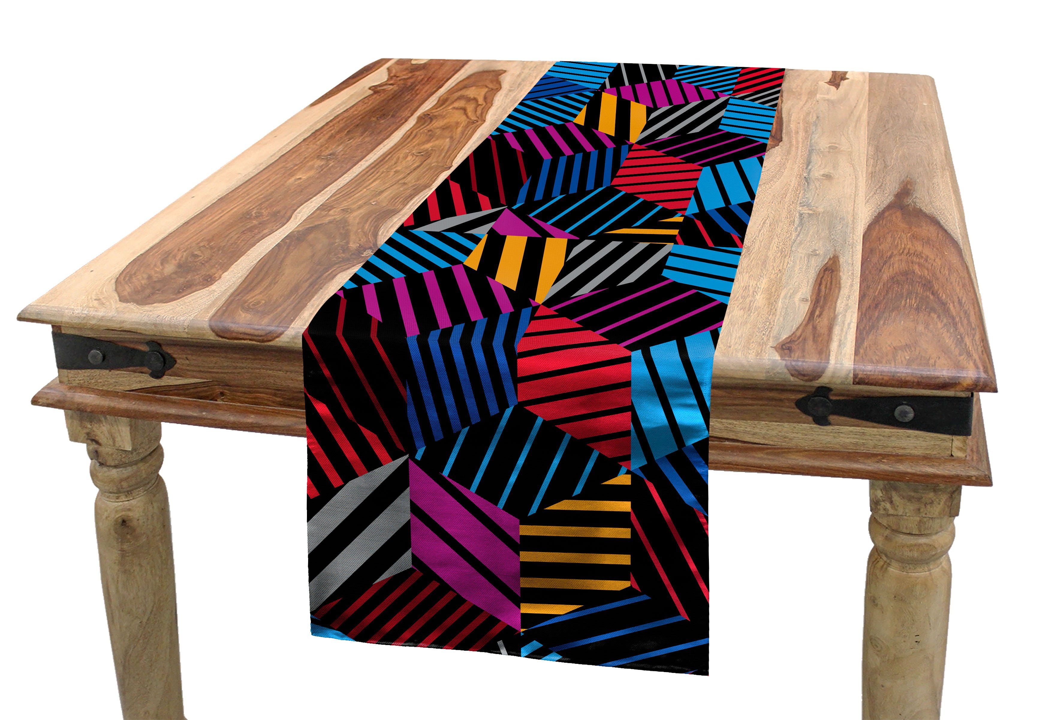 Abakuhaus Tischläufer, Cube Küche Stripes Geometrisch Tischläufer Dekorativer Esszimmer 3D Rechteckiger Stil