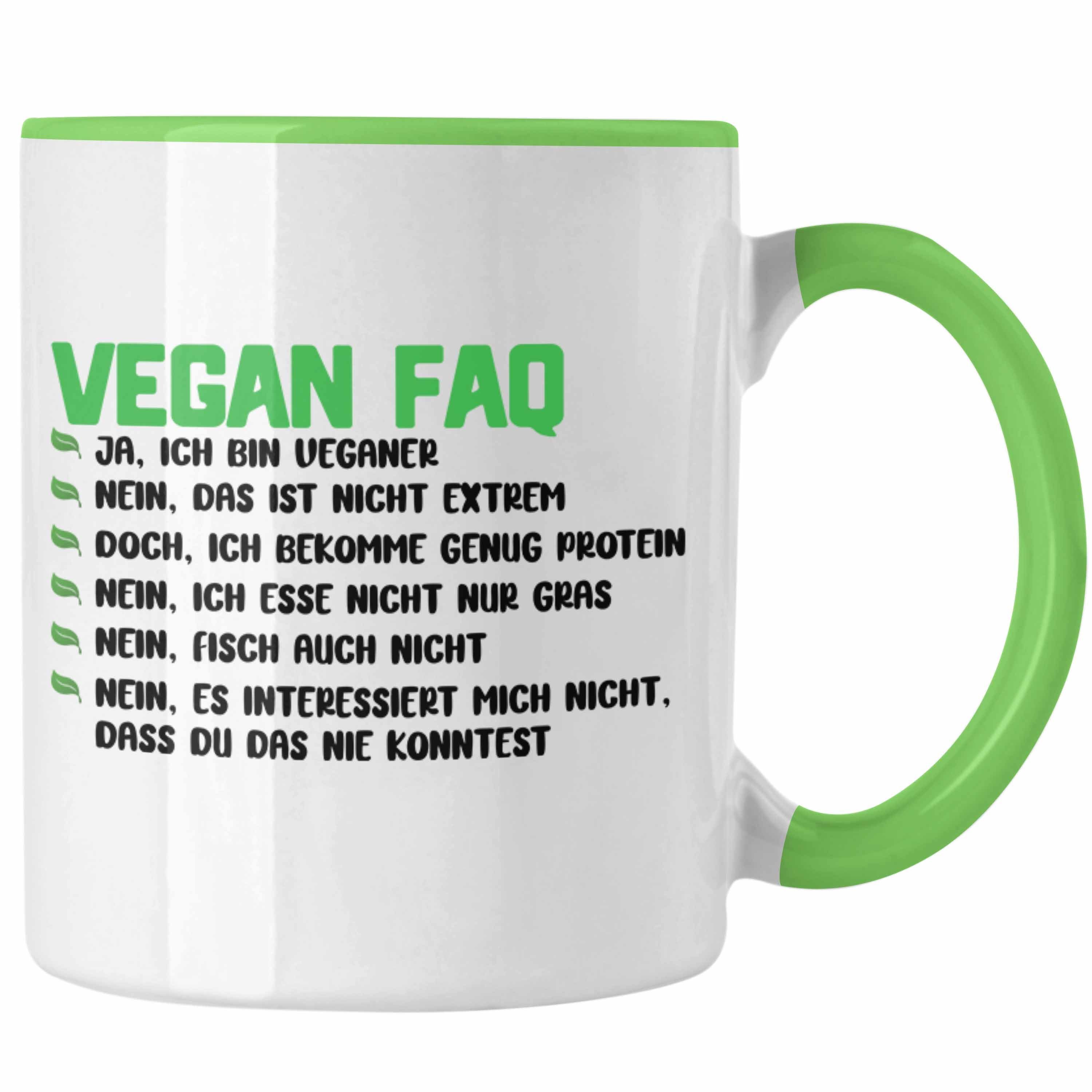 Lustiger Trendation Geschenk - Geschenkidee Vegane Spruch Tasse Lebensweise Trendation Veganer Vegan FAQ Tasse Grün