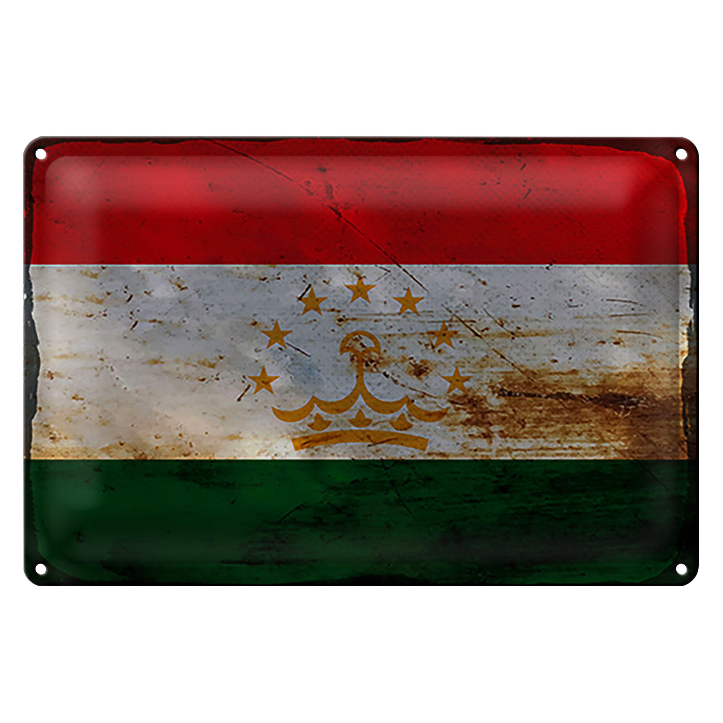 Roomando Metallschild Flagge Tadschikistan 18x12cm Tajikistan Rost