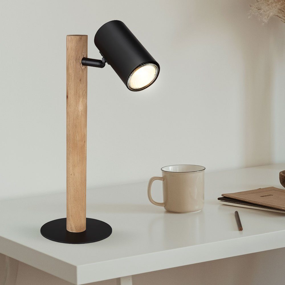 GLOBO LIGHTING Schreibtischlampe, Leuchtmittel nicht inklusive, Tischleuchte Schreibtischlampe Holz dunkelbraun Spot beweglich H 35 cm