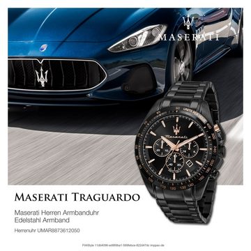 MASERATI Chronograph Maserati Herrenuhr Traguardo Chrono, (Chronograph), Herrenuhr rund, groß (ca. 45mm) Edelstahlarmband, Made-In Italy