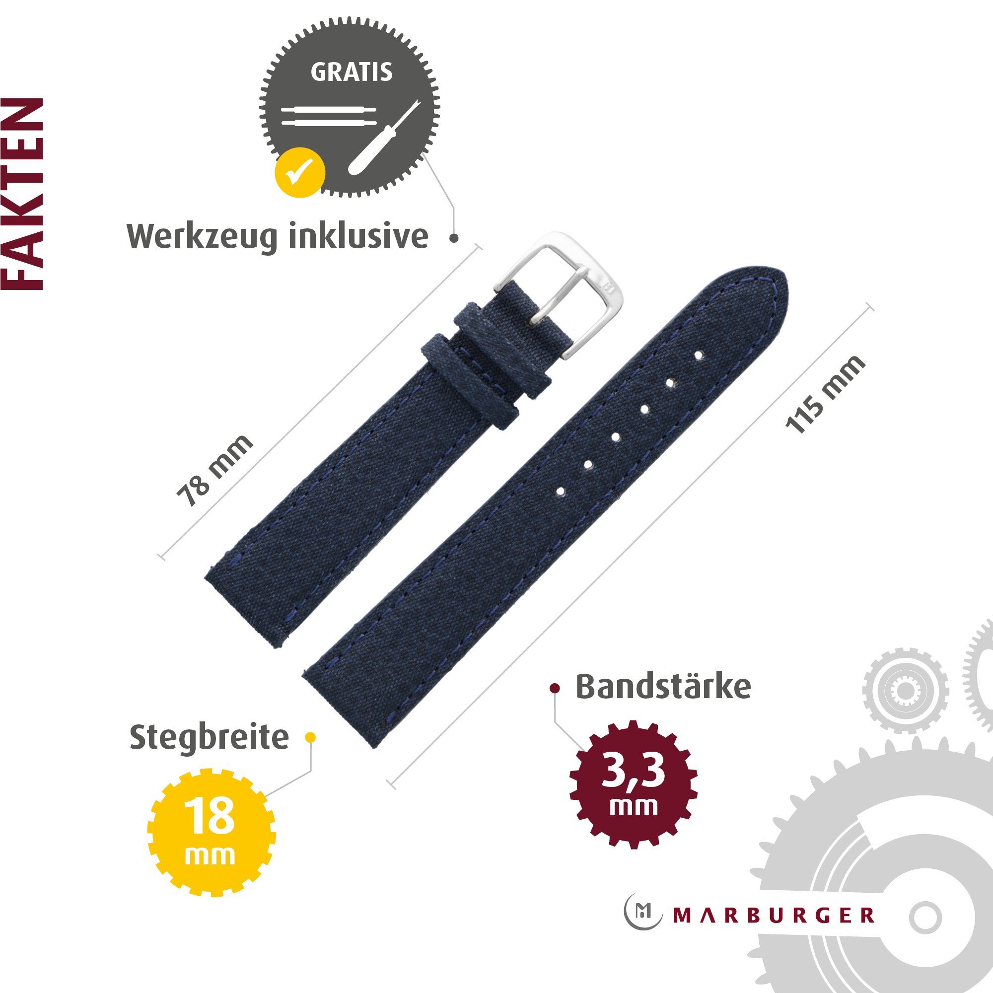MARBURGER Uhrenarmband 18mm Textil Blau
