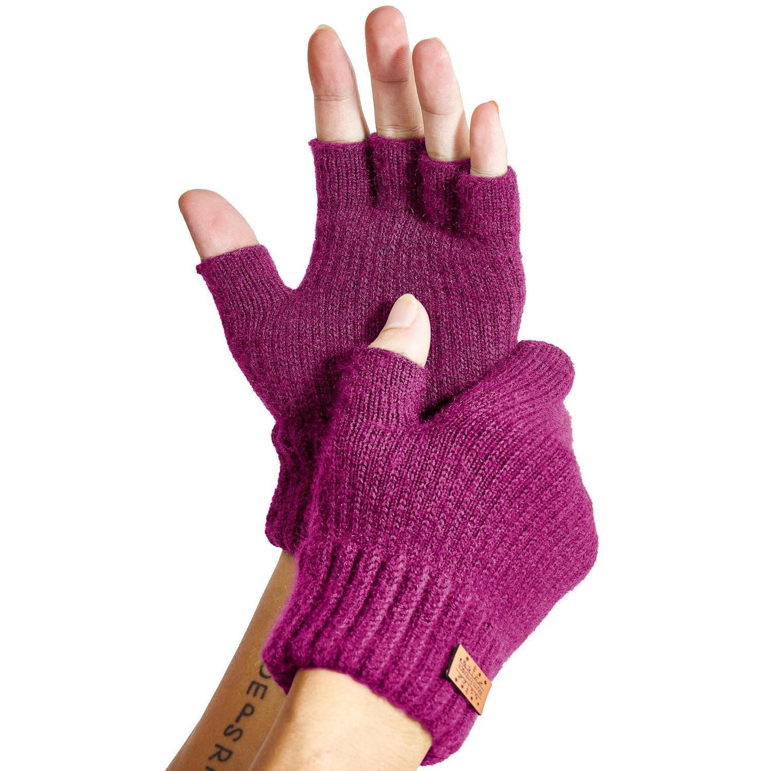 LuxusKollektion Strickhandschuhe Fingerlose Handschuhe Rosa Alpakawolle