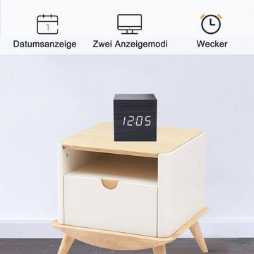 Gontence Wecker 16 Varianten Holzwecker mit Drei Alarm Datums und Temperaturanzeige USB- oder batteriebetrieben