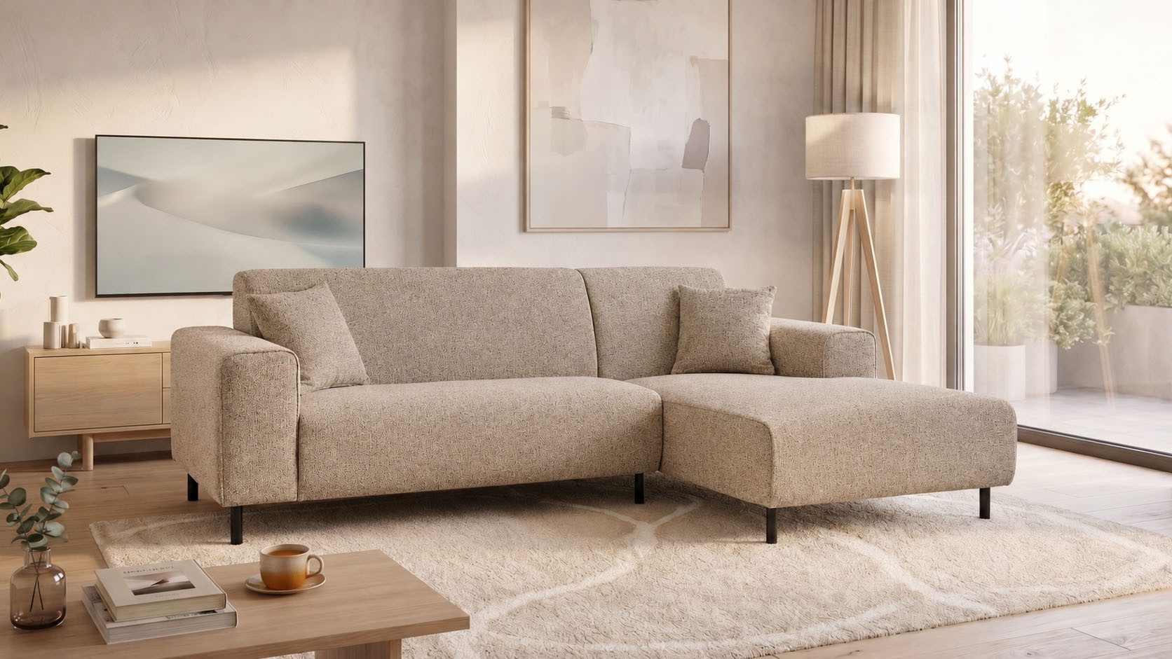 Ecksofa ARROS L-Form mit Wellenunterfederung, Maße B/T/H: 235/163/81 cm
