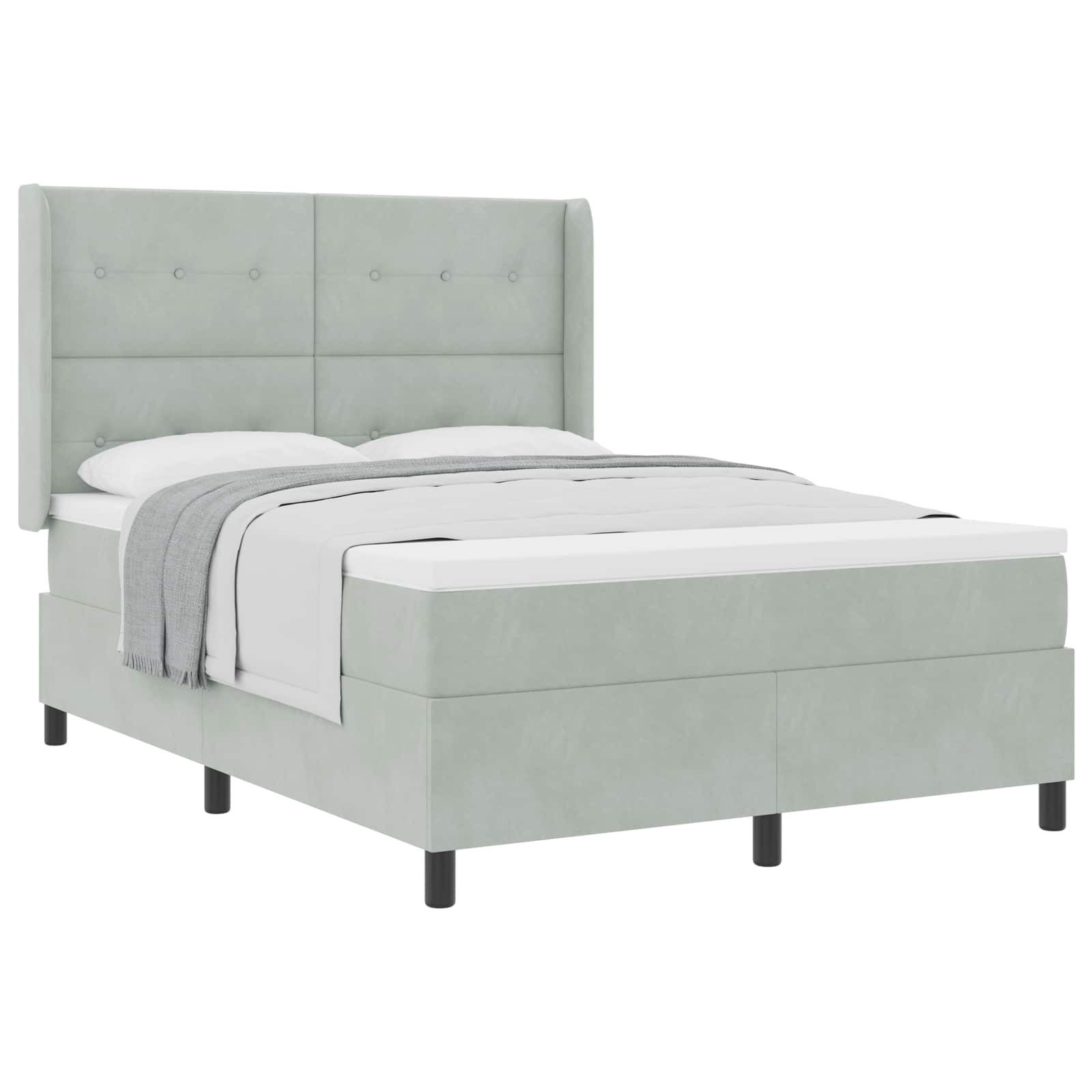 Bett Boxspringbett mit Kopfteil Hellgrau 140 x 190 cm Samt