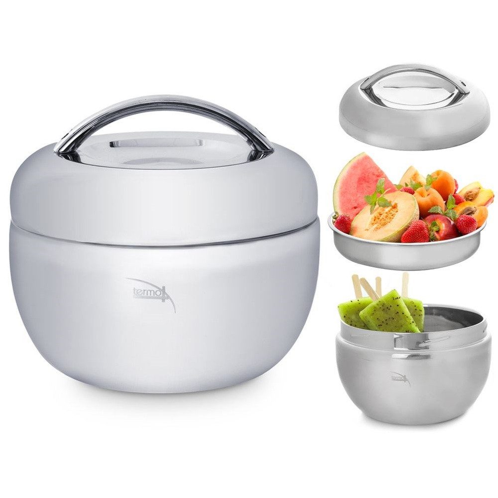 Orion Group Thermoschüssel Für Essen in Silber APPLE 1,3L, Edelstahl, (1-tlg), mit zusätzlicher Innenschale mit Drehverschluss und Tragegriff