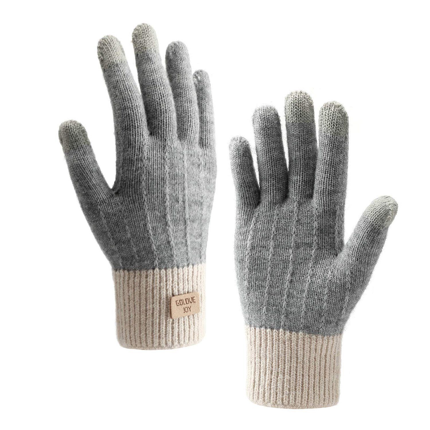 Daisred Baumwollhandschuhe Winterhandschuhe Damen Strick Grau Radfahren Handschuhe
