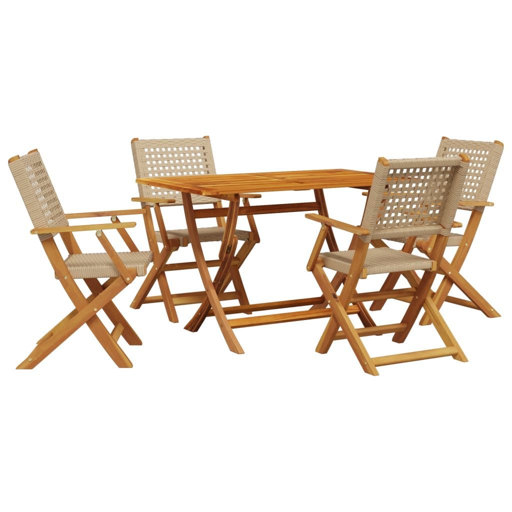 Garten-Essgruppe 5-tlg. Garten-Essgruppe Beige Poly Rattan und Massivholz