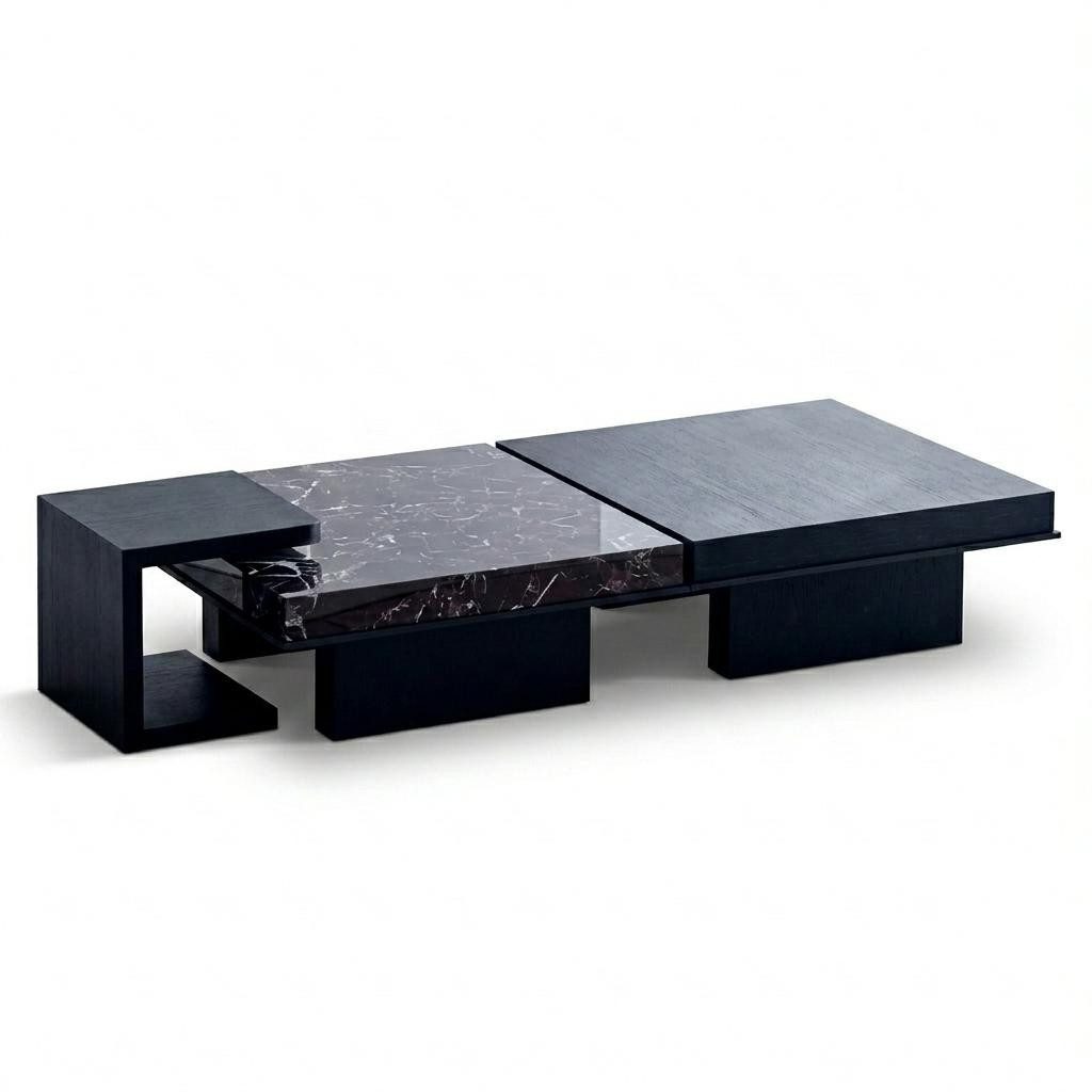 Xlmoebel Couchtisch Modulares Couchtisch-Set in modernem Schwarz für das Wohnzimmer (Couchtisch-Set, Modulares Couchtisch-Set), Made in Europa