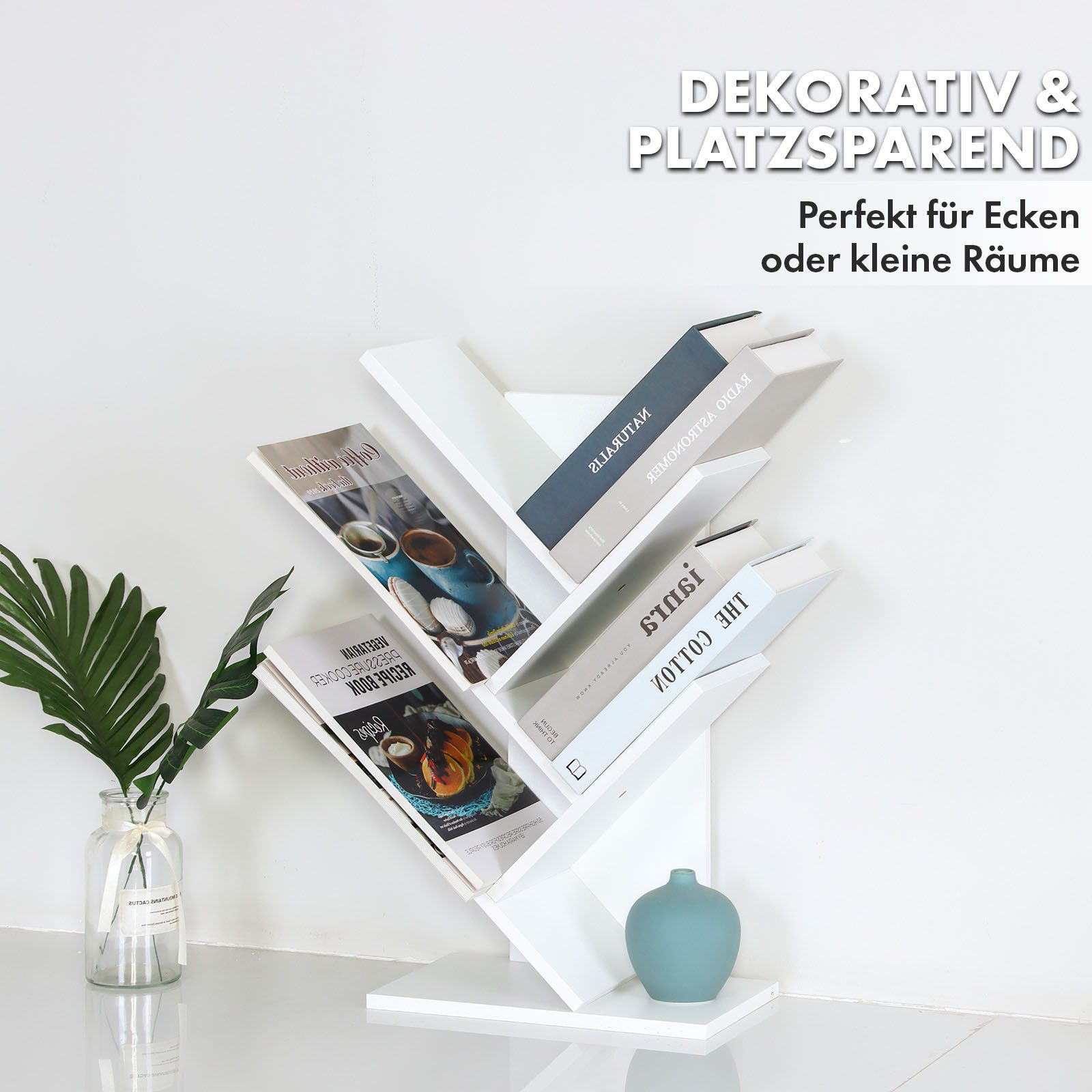 Floordirekt Bücherregal Louisiana, Baumförmiges Standregal aus Holz, mit Kippsicherung, 5 Etagen 1-tlg., 30 x 17,2 x 51 cm für Bücher, Zeitschriften, CDs, Videospiele & Deko
