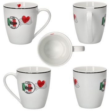 MamboCat Becher Caffee Amore 6er Set Kaffeebecher 300ml Tee-Tasse Pott Herz Mug Tea, Porzellan