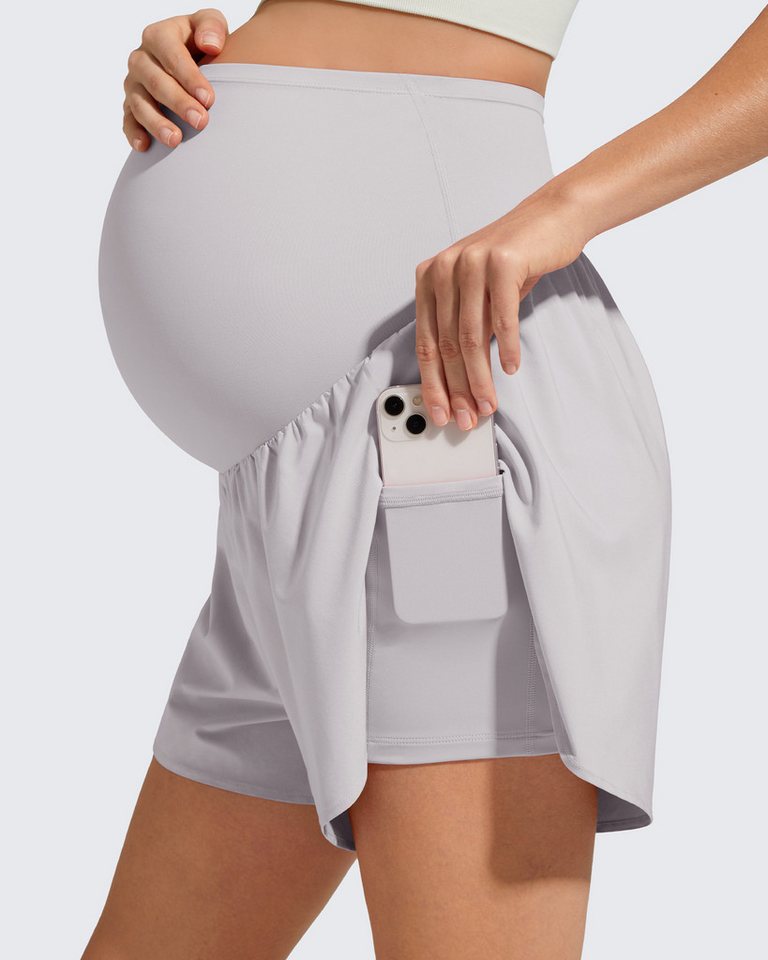 G4Free Umstandsshorts Damen Schwangerschafts-Sportshorts, High Waist Yoga Shorts Chillwhisp Umstandsshorts für Damen, Schwangerschaftsrock mit Tasche