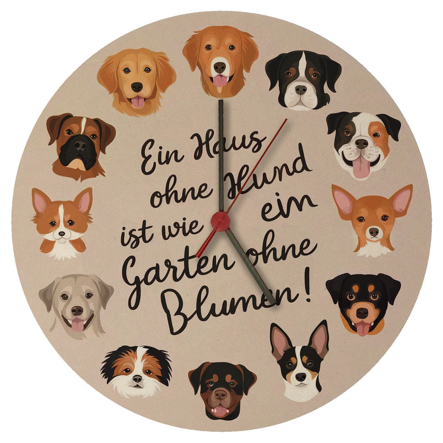 Wanduhr Hundewelpen Wanduhr - Ein Haus ohne Hund wie Garten ohne Blumen