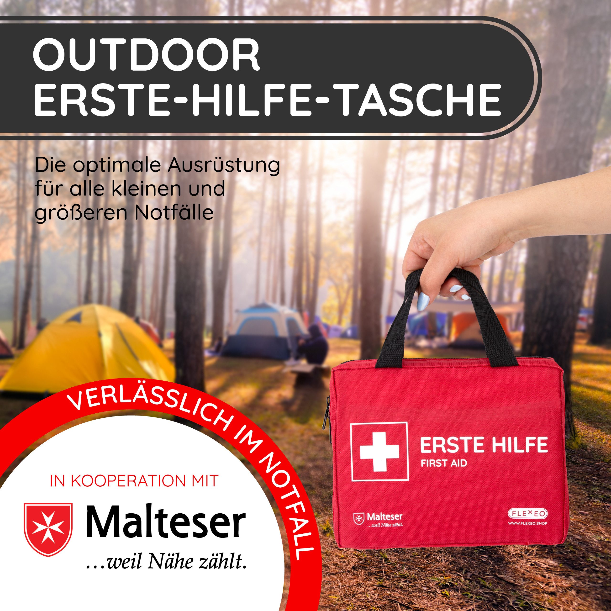 FLEXEO Erste-Hilfe-Set Discovery, (1 St), Notfallset für Unterwegs & Zuhause