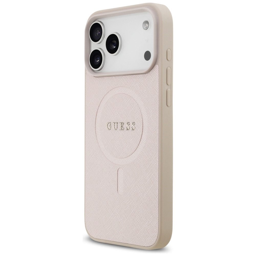 Guess Handyhülle iPhone 17 Pro Max Kunstleder geprägt rosa Logo goldfarbig MagSafe 6,9 Zoll, Kantenschutz – Bild 2 von 5