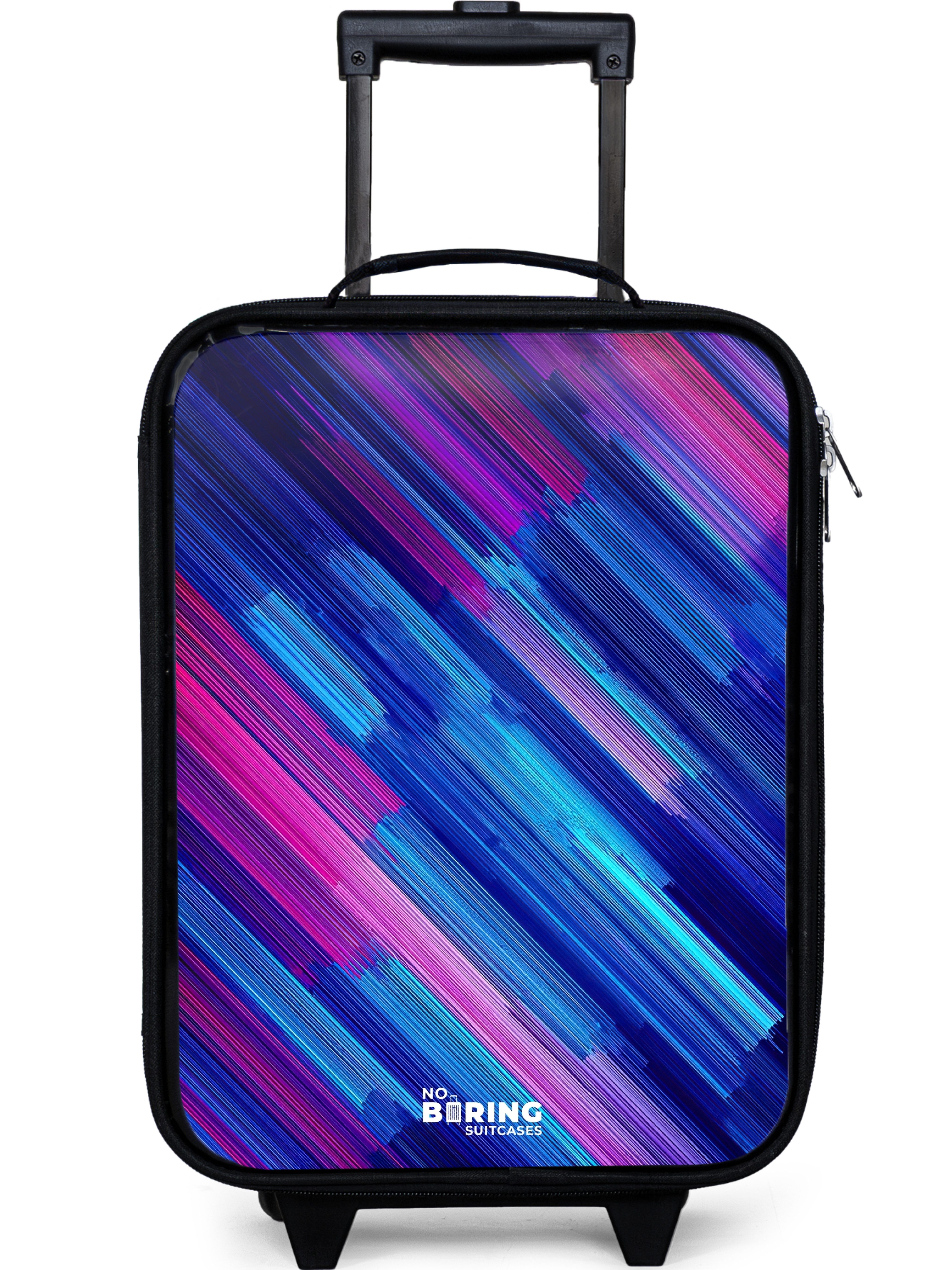 NoBoringSuitcases.com© Kinderkoffer mit leuchtende Räder - Neon - Streifen - Abstrakt - Blau - Rosa, 2 Rollen, Kinder Koffer Klein, Trolley Handgepäck, Reisekoffer