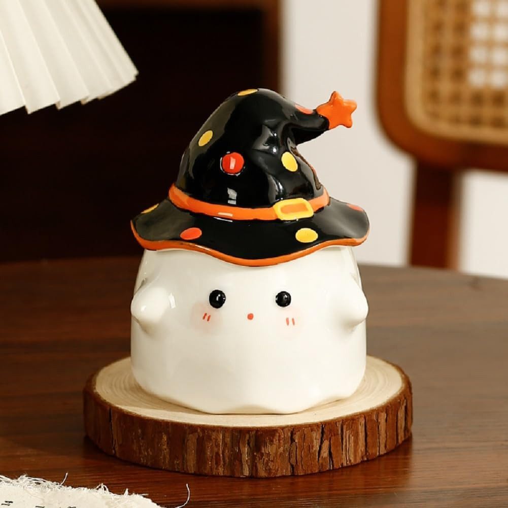 FELIXLEO Cappuccinotasse Halloween Geschenktasse, 3D Geist Keramikbecher Schwarz, 1-tlg.