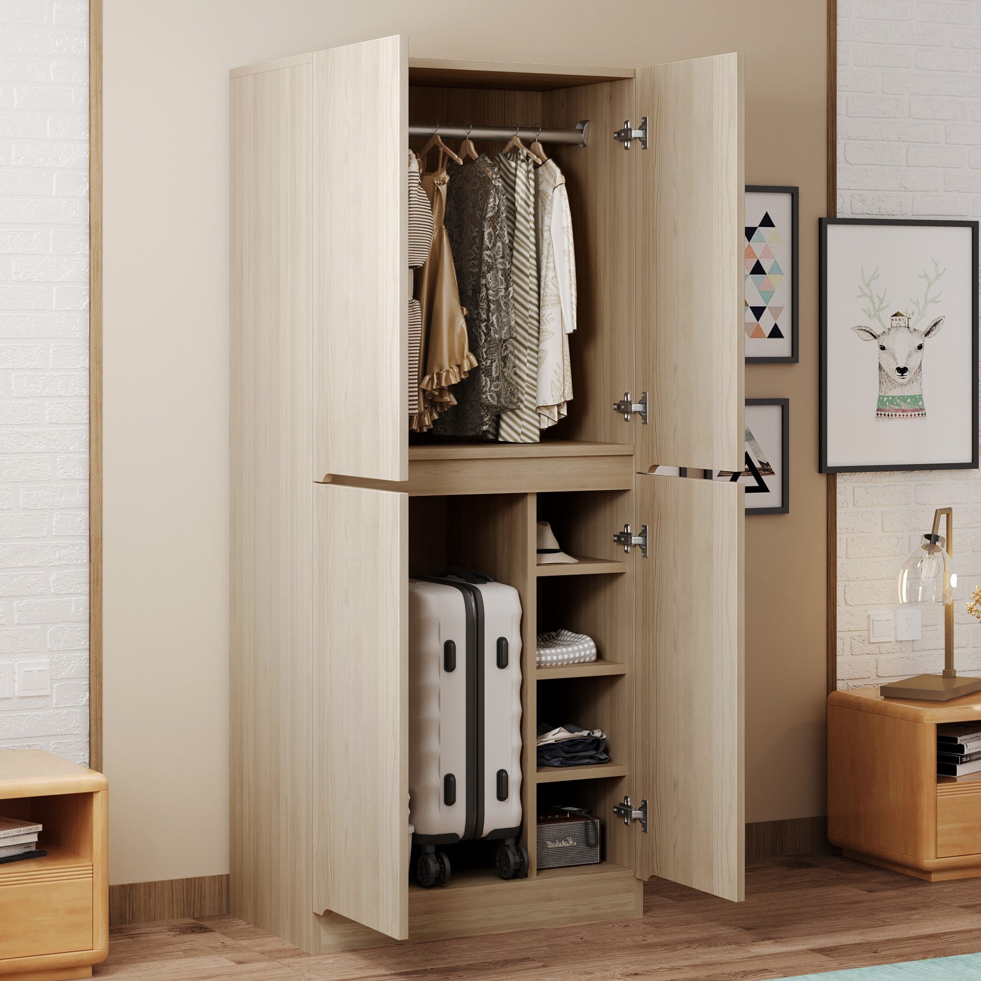 Flieks Kleiderschrank Kleiderschrank Doppeltür-Design 70×40×170cm mit Kleid günstig online kaufen