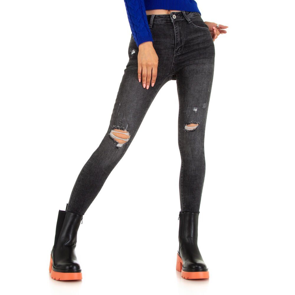 in Damen Schwarz Ital-Design Destroyed-Look Stretch Skinny Skinny-fit-Jeans Jeans Freizeit