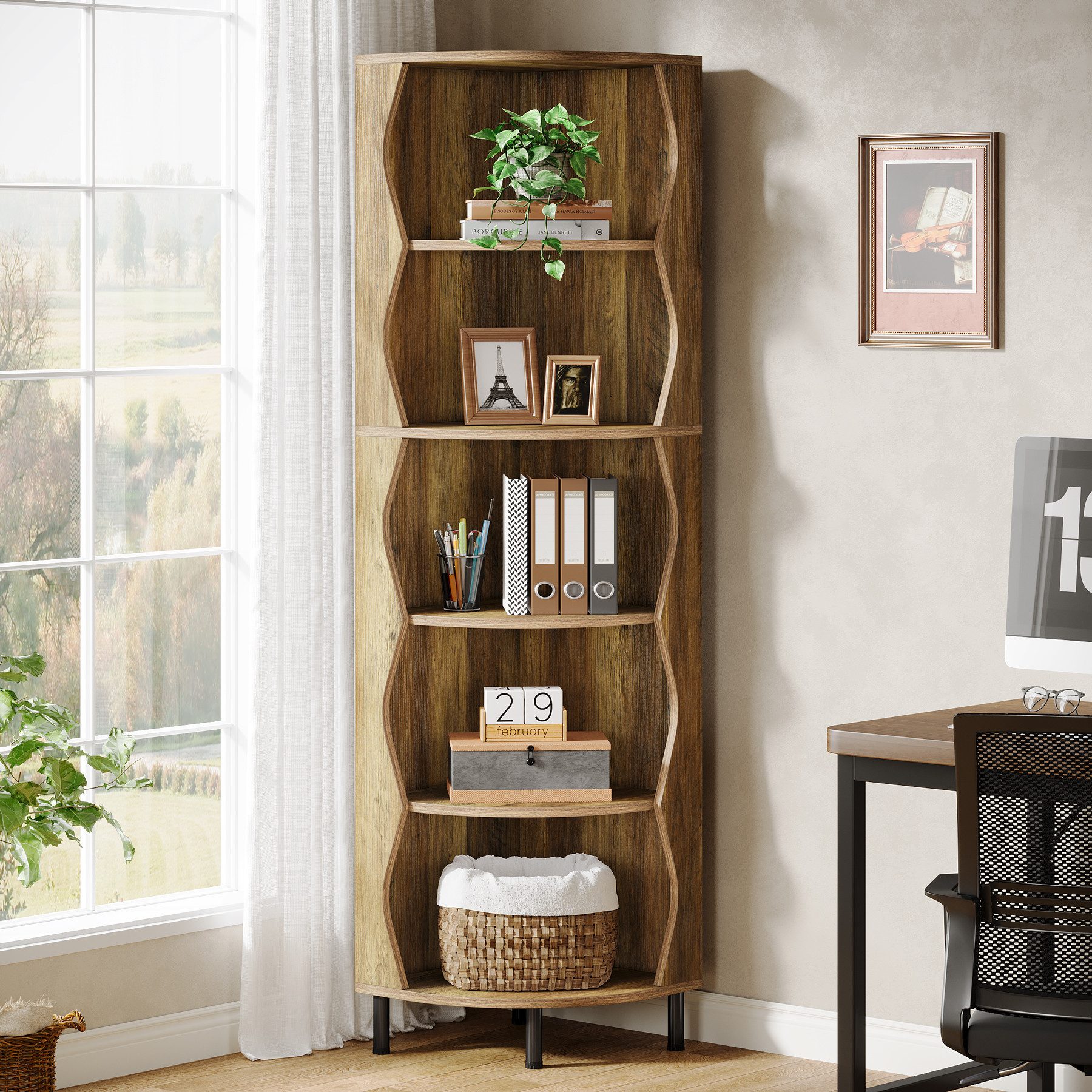 Tribesigns Eckregal 182CM hohes Eckbücherregal, 5 Ebenen Bücherregal aus Ho günstig online kaufen