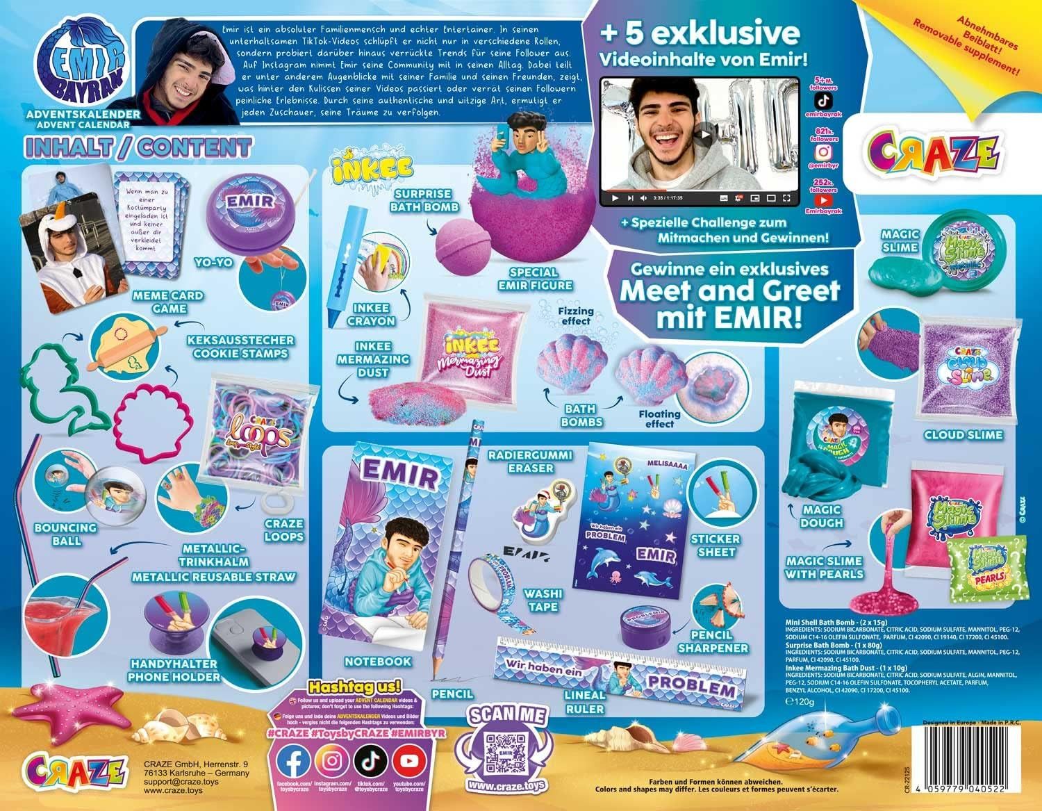 CRAZE Spielzeug-Adventskalender Kinder, Tiktok-Star Emir Bayrak Mermaid Spielzeug