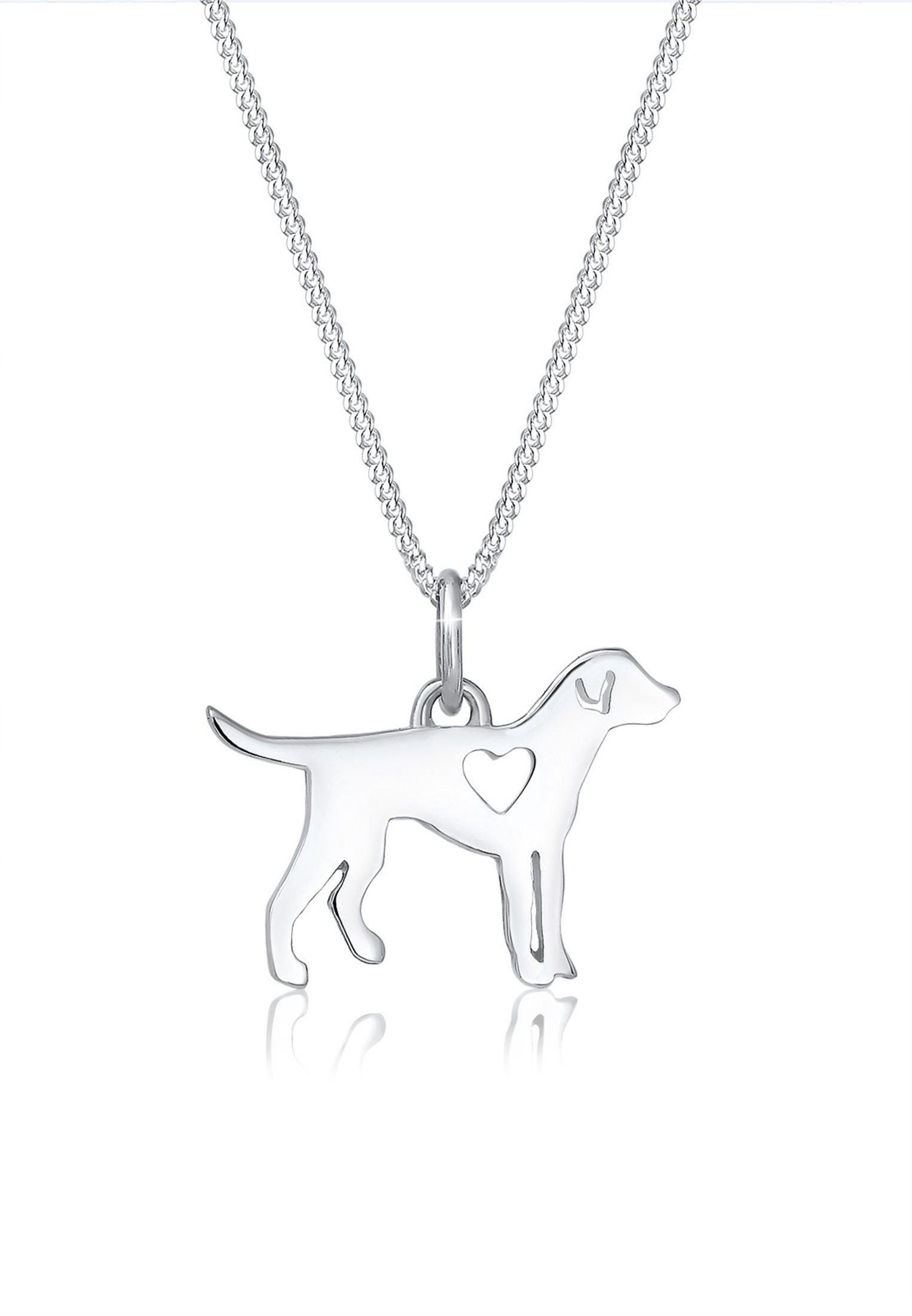 Sterling Modische Halskette 925 Cut-Out Tierfreund aus Silber, Elli Tier Silber Kette mit Hund Dog Anhänger Herz 925er