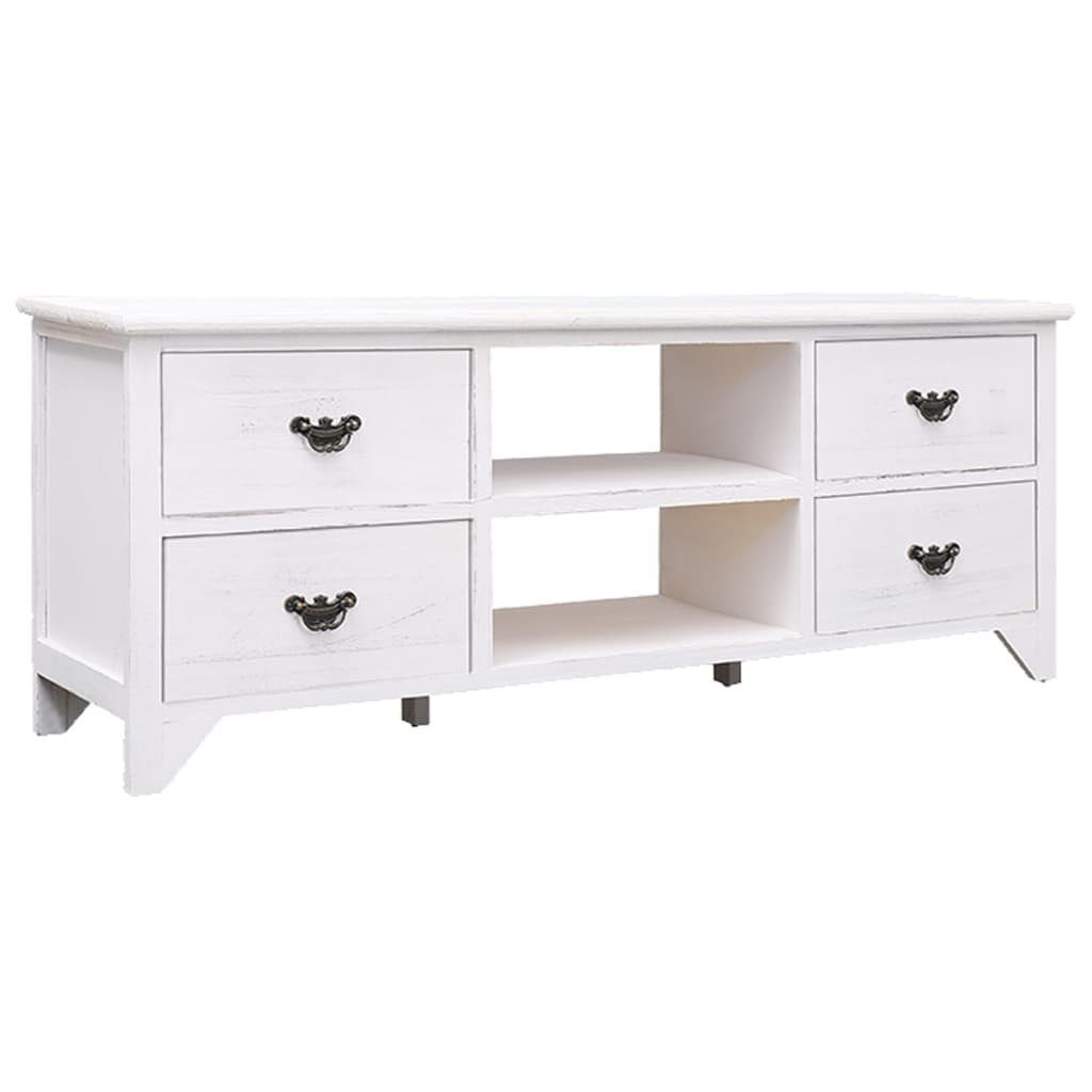 Antik-Weiß cm Massivholz TV-Schrank 108x30x40 Paulownia furnicato