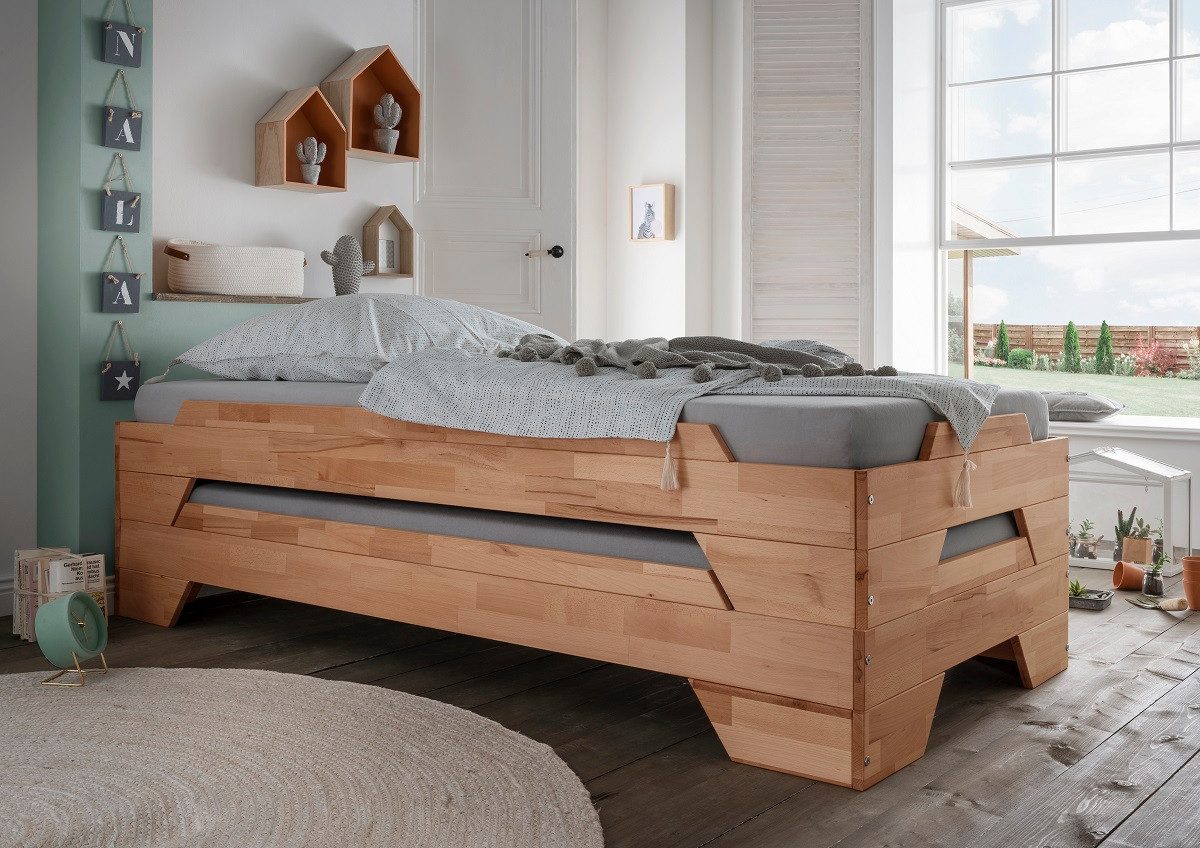 Main Möbel Stapelbett 2er-Set Stapelbett 90x200cm 'Pisa' Buche massiv natur geölt – Bild 3 von 4