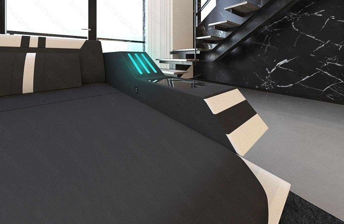 Stoffsofa, Wohnlandschaft Sofa Mikrofaser Couch Dreams Bettfunktion Sofa M Form U Polstersofa Ravenna mit schwarz-weiß Stoff wahlweise