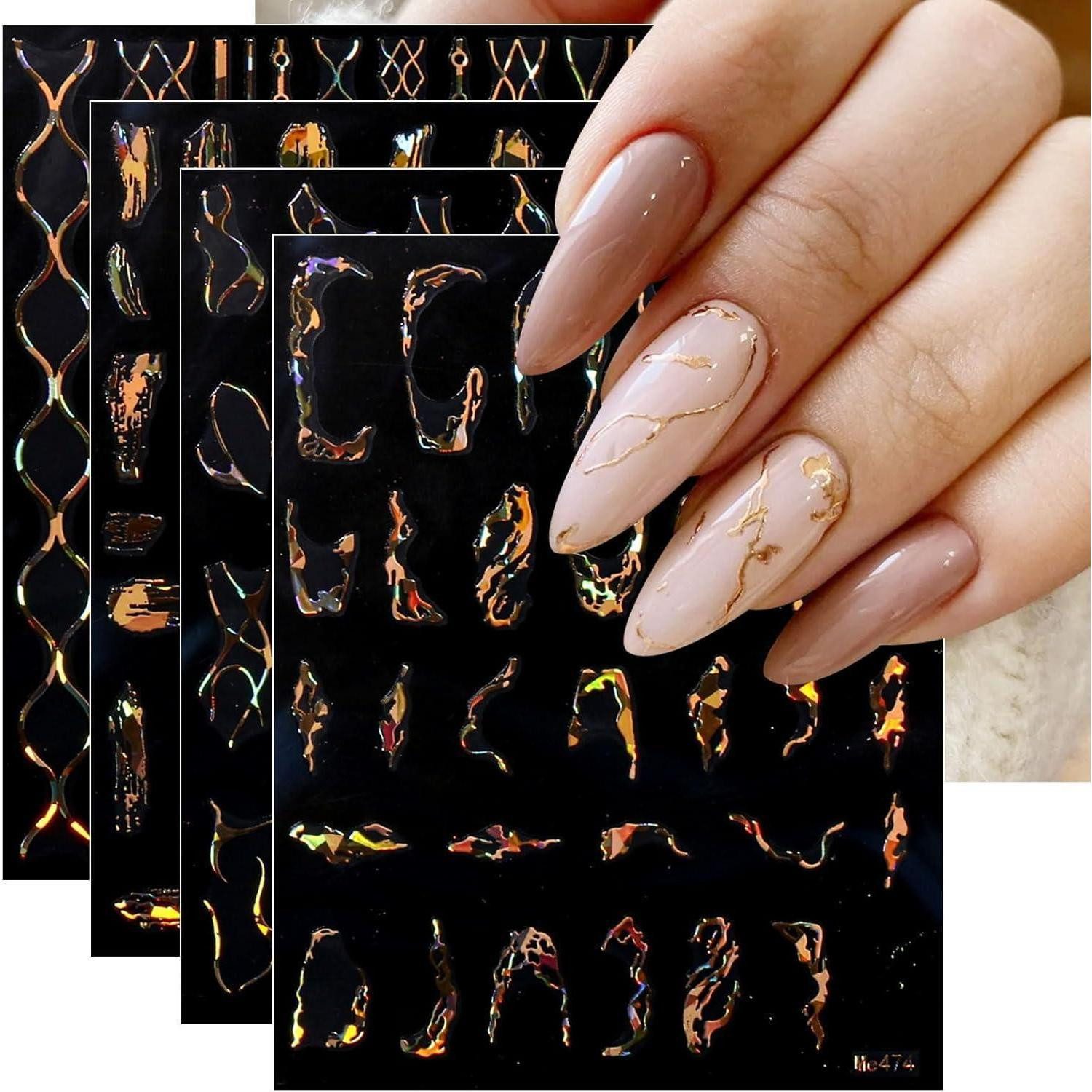 LuxusKollektion Nageldesign Zubehör Nagelsticker Marble Line 9 Blatt selbstklebend Nailart Gold