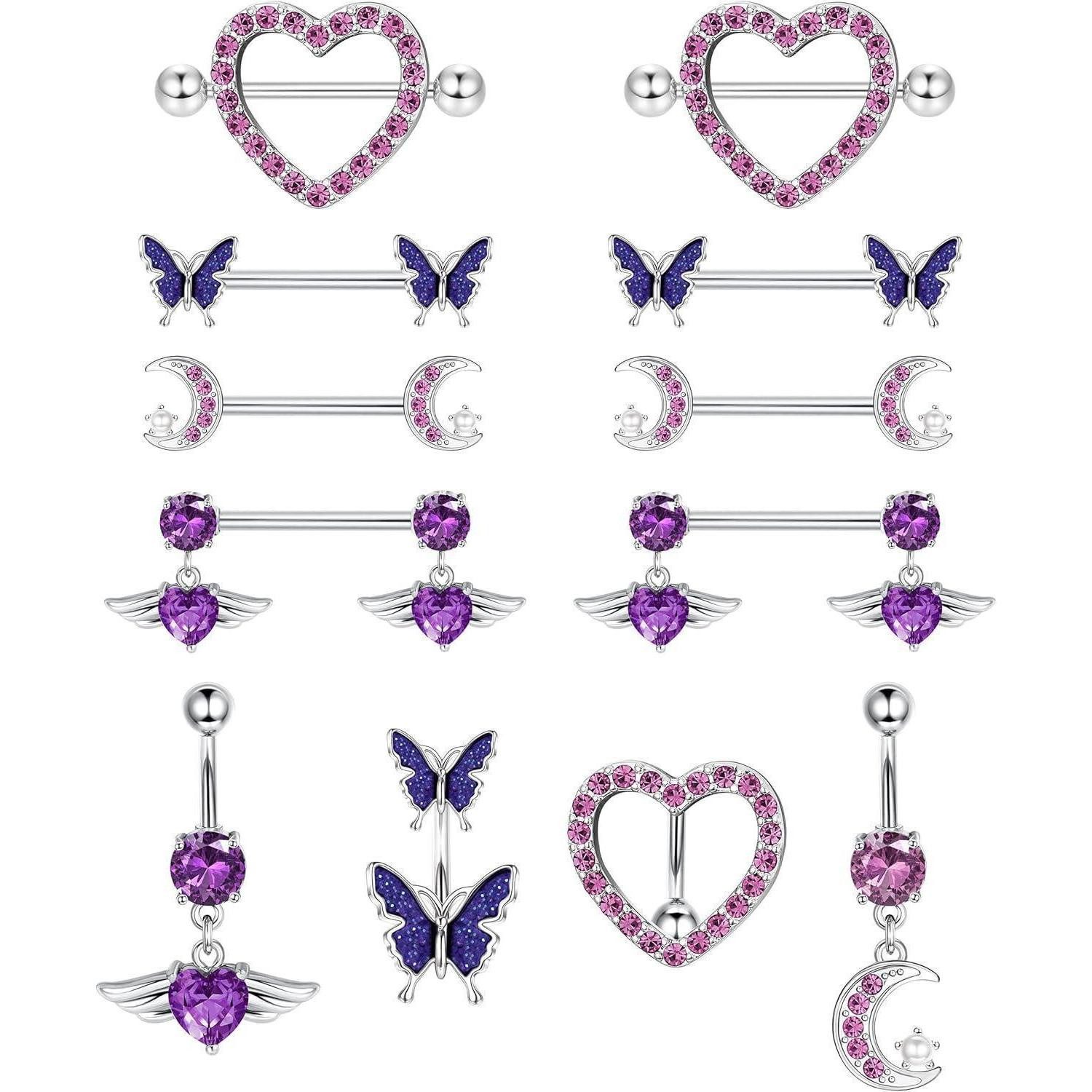 Kakonia Piercing-Set Kakonia Nippel- und Bauchnabelpiercing Set Damen Edelstahl Zirkonia