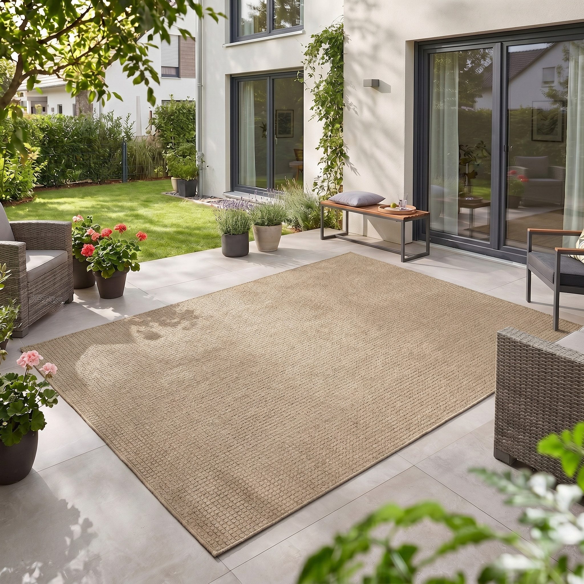 Teppium Teppich Einfarbig, Rechteck, Höhe: 3 mm, Teppich Wetterfest Waschbar Balkon, Garten, Terrasse und Küchenteppich