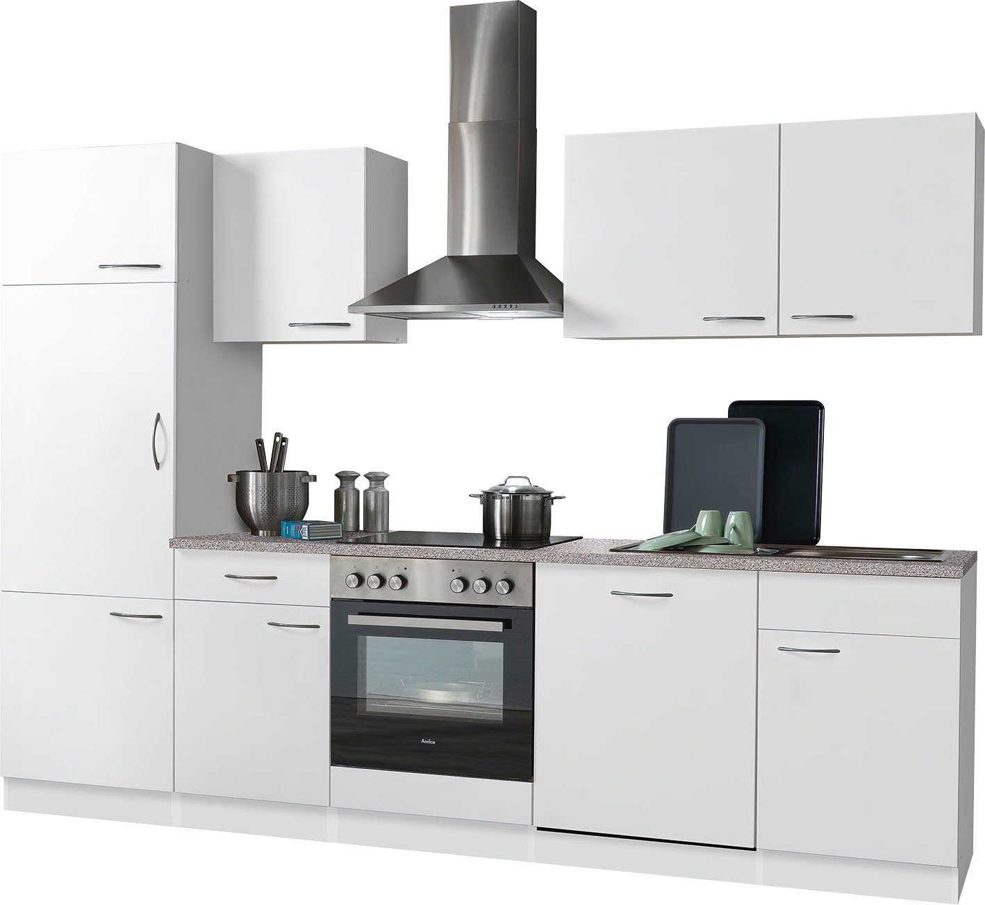 wiho Küchen Küchenzeile Kiel, mit E-Geräten, inkl. Geschirrspüler, Breite 280 cm Weiß/Weiß | Weiß