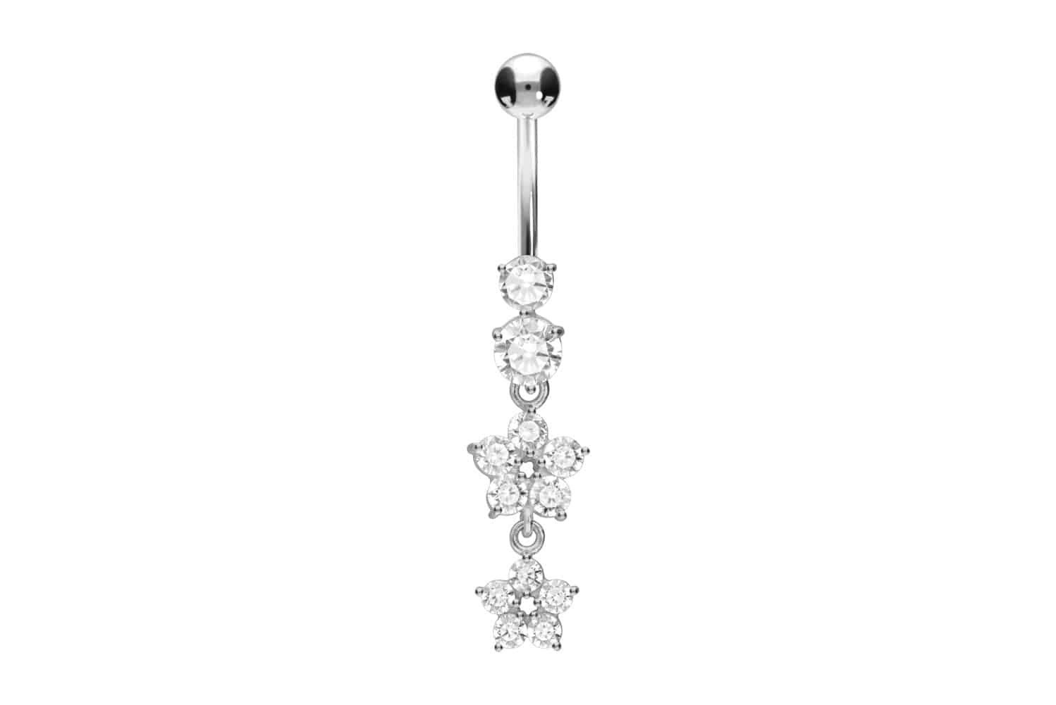 PIERCINGLINE Bauchnabelpiercing Chirurgenstahl Bananabell 2 KRISTALLBLUMEN (Bananabells, 1-tlg)