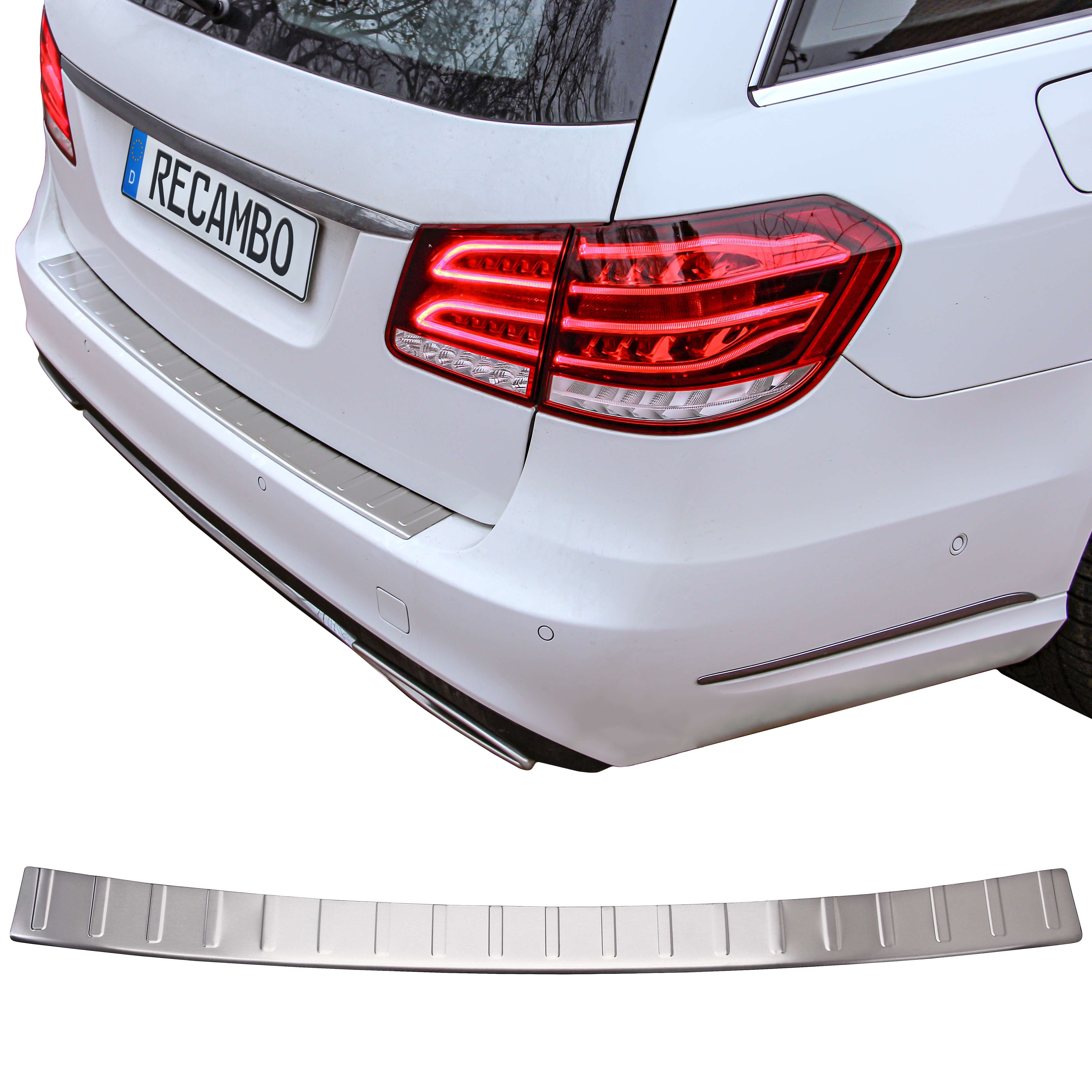 RECAMBO Ladekantenschutz für MERCEDES S212 E-KLASSE KOMBI, 2009-2016 Stoßstangenschutz, V2A rostfrei, Exklusive Optik, praktischer Schutz & perfekte Passform