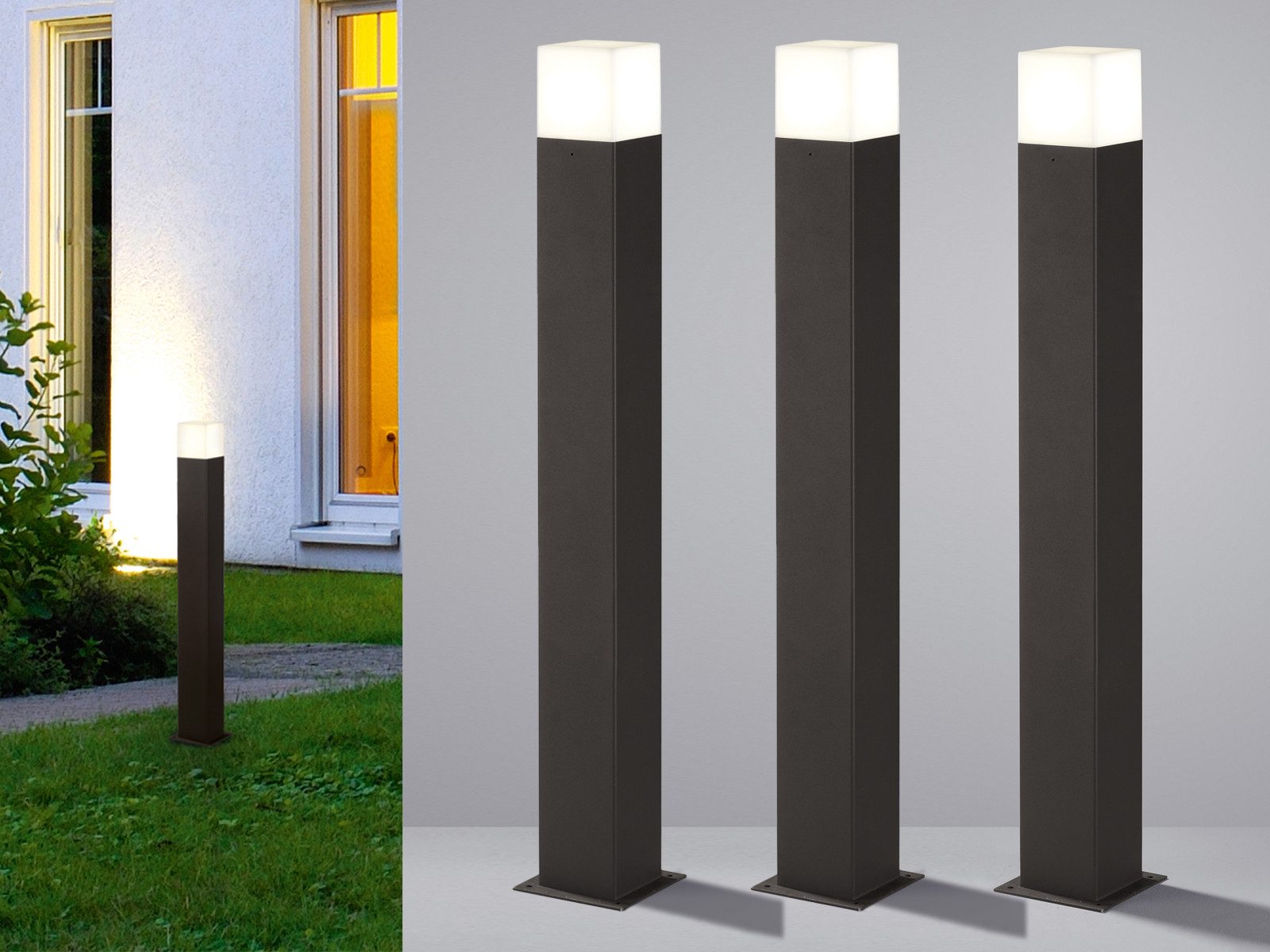 meineWunschleuchte LED Pollerleuchte, LED wechselbar, Warmweiß, 3er-Set Wegeleuchte Anthrazit 80cm, Wegbeleuchtung Garten beleuchten