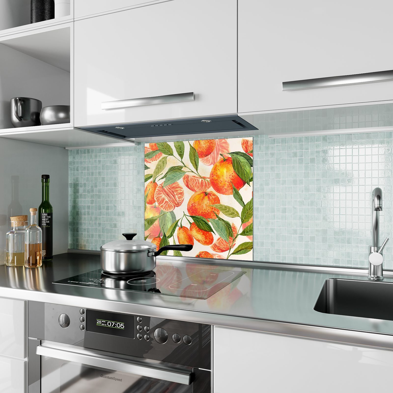 Primedeco Küchenrückwand Glas Design Spritzschutz Küchenrückwand Motiv mit aus Orangen
