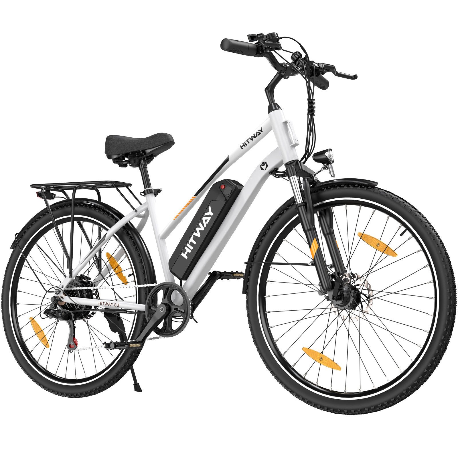 HITWAY E-Bike Trekkingrad Elektrofahrrad 28 Zoll Pedelec mit 36V13Ah bis zu 100km, 7 Gang shimano shimano Schaltwerk, Kettenschaltung, Heckmotor, 468 Wh, E-Cityrad, Doppelscheibenbremse für Erwachsener
